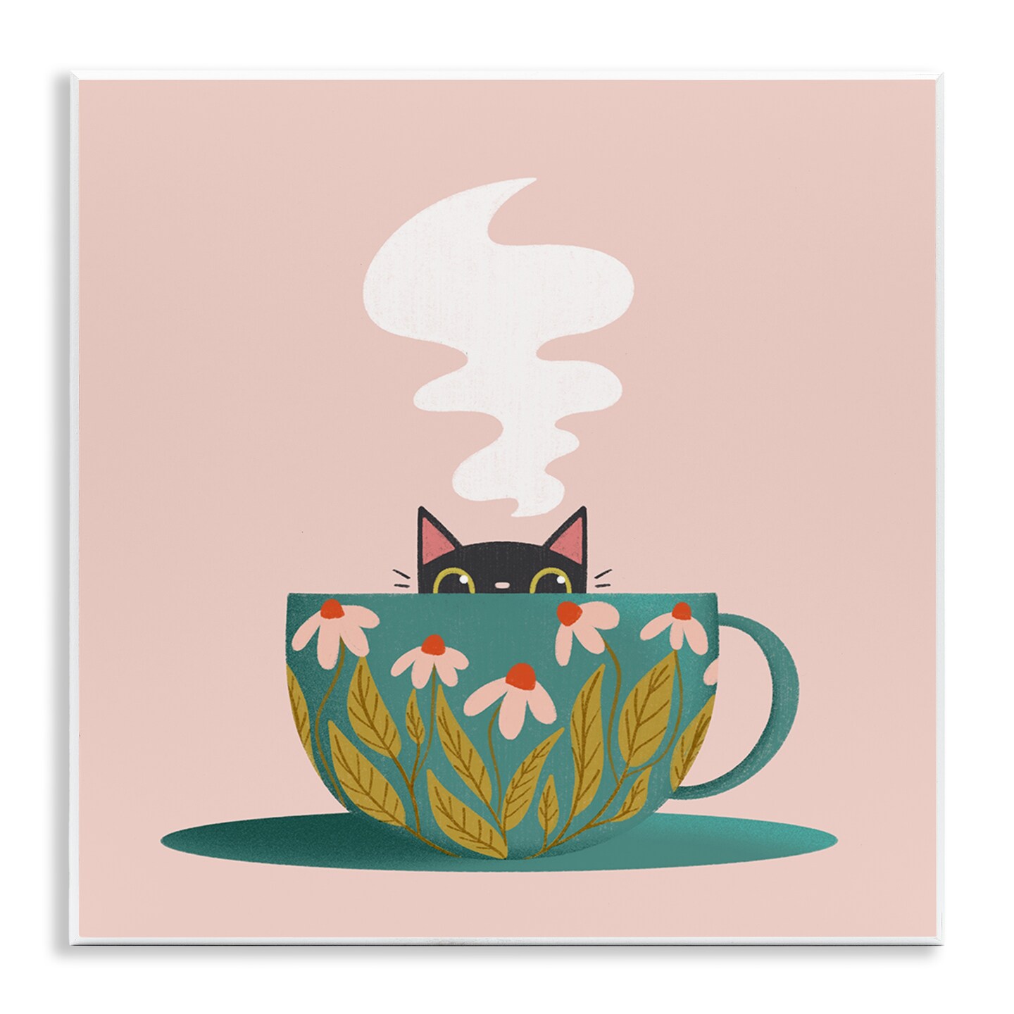 Stupell Industries Cat Peeking Over Teacup Wall Plaque Design by Sarah Hickman