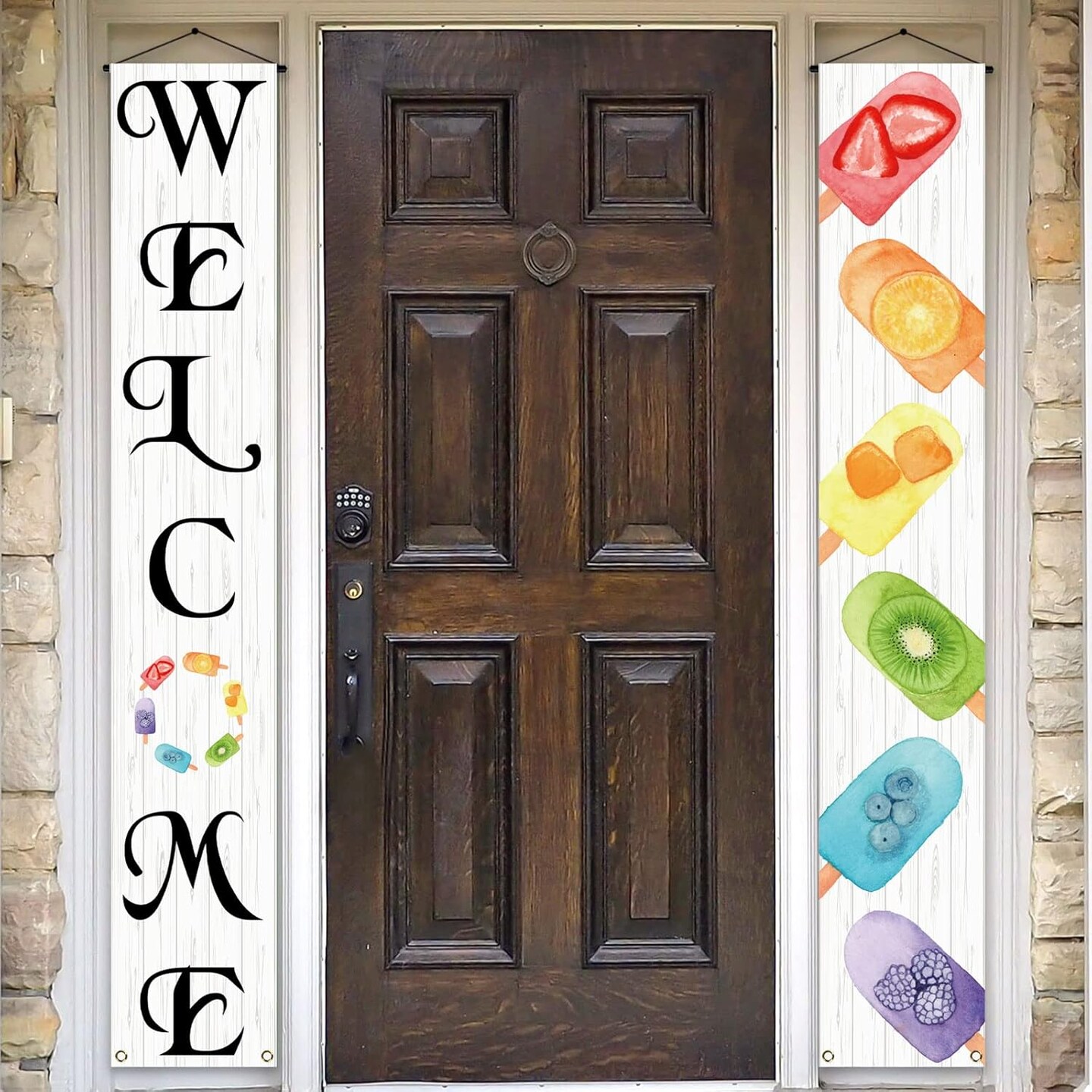 Summer Popsicle Porch Banner. “Welcome Summer” Seasonal Holiday Decoration for Front Door, Wall, or Party. Farmhouse-Style Hanging Sign