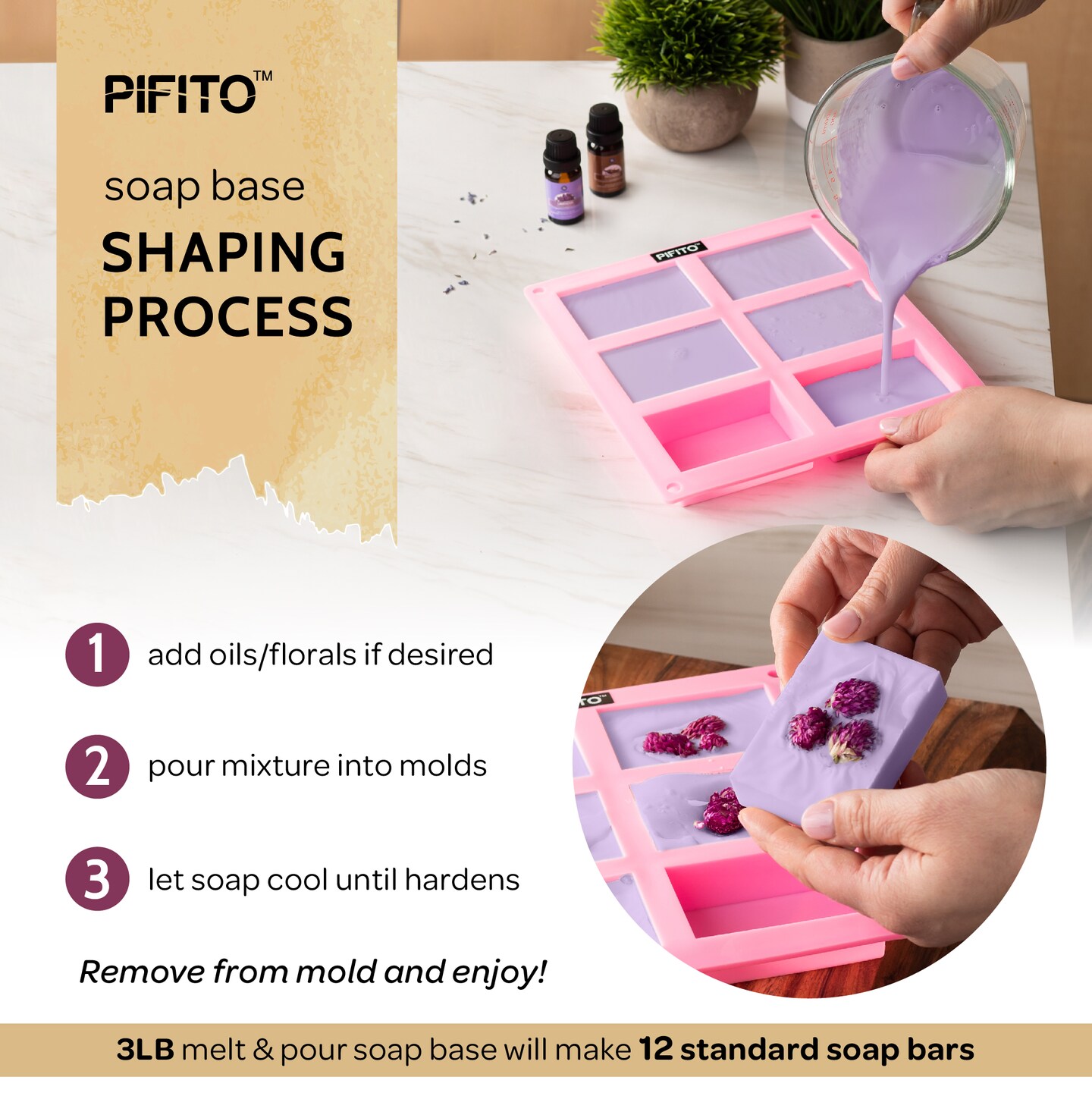Pifito Soap Making Kit &#x2502; DIY Soap Making Supplies - 3 lbs Melt and Pour Soap Base (Goats Milk, Shea Butter, Clear), 10-Pack Mica &#x22;Original&#x22; Colorants Sampler, Mold and Instructions