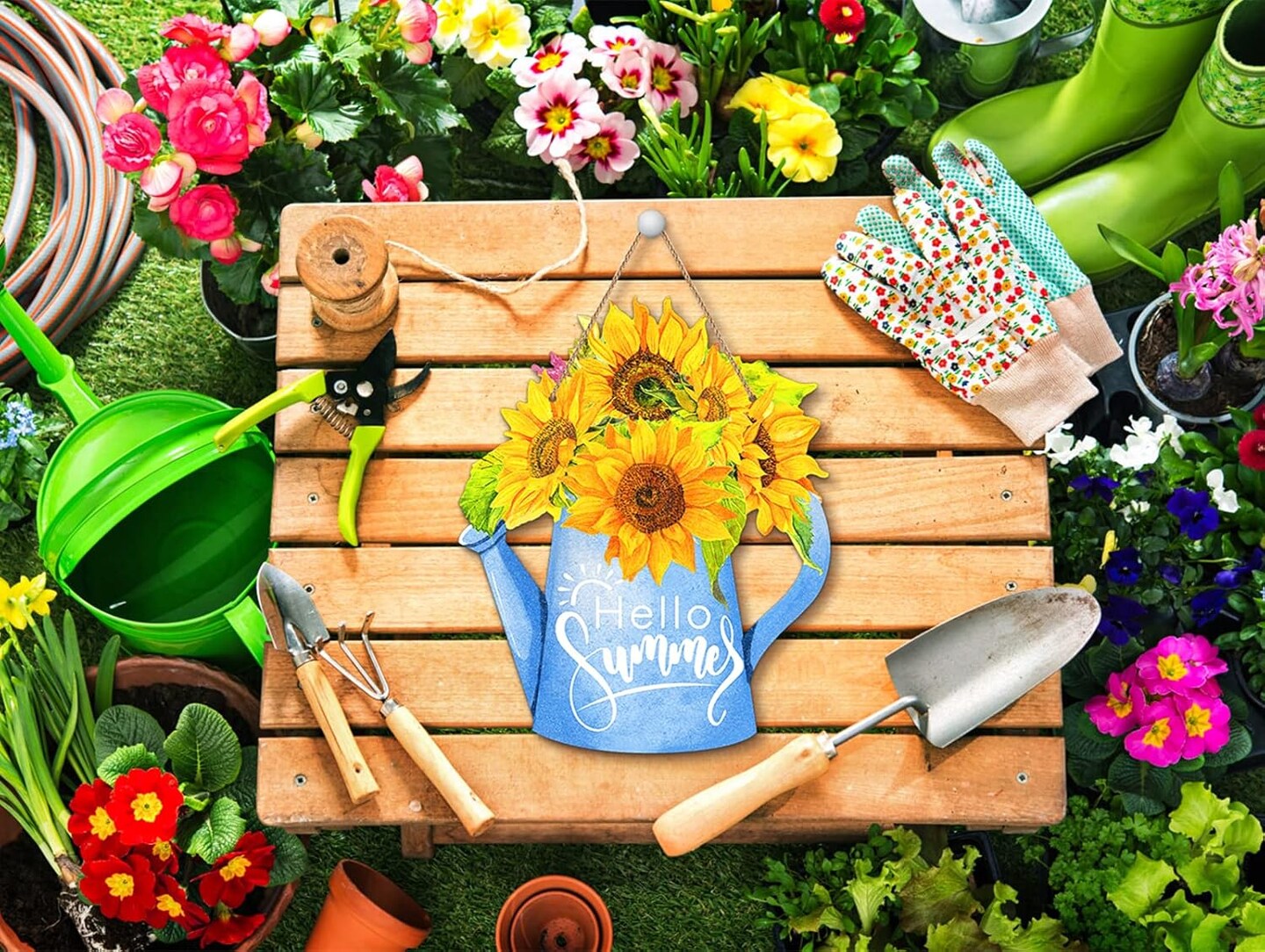 Hello Summer Door Sign 11.6&#x22; Farmhouse Sunflower Summer Decor Sign Welcome Summer Door Sign for Front Door Hanging Sign for Home Summer Decor Sign for Home Wall Farmhouse Living Room