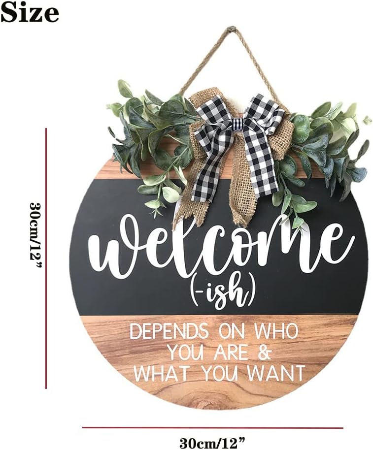 Welcome Sign Front for Door Decoration, 12 in Round Wood Wreaths Wall Hanging Outdoor, Farmhouse, Porch, for Summer Fall All Seasons Holiday Christmas