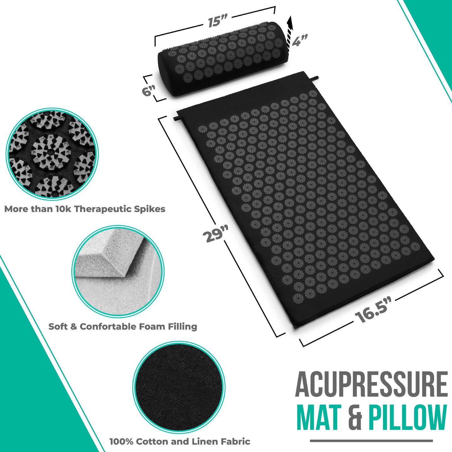 Acupressure Mat and Pillow Set - Grounding Mat for Stress, Back & Neck Pain, Muscle Relaxation, Sciatica, & Meditation - Includes Carry Bag