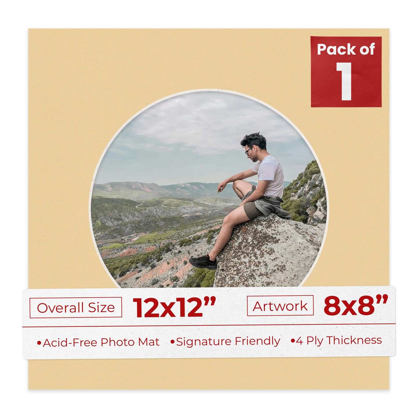 Beige Mat Board for 12x12 Frames - Circle Opening for 8x8 Photos