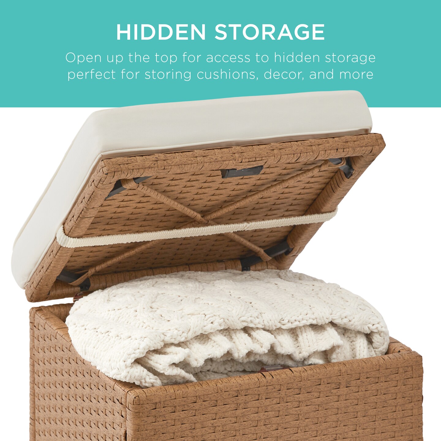 Best Choice Products Set of 2 Wicker Ottomans, Multipurpose Furniture w/ Removable Cushions, Steel Frame