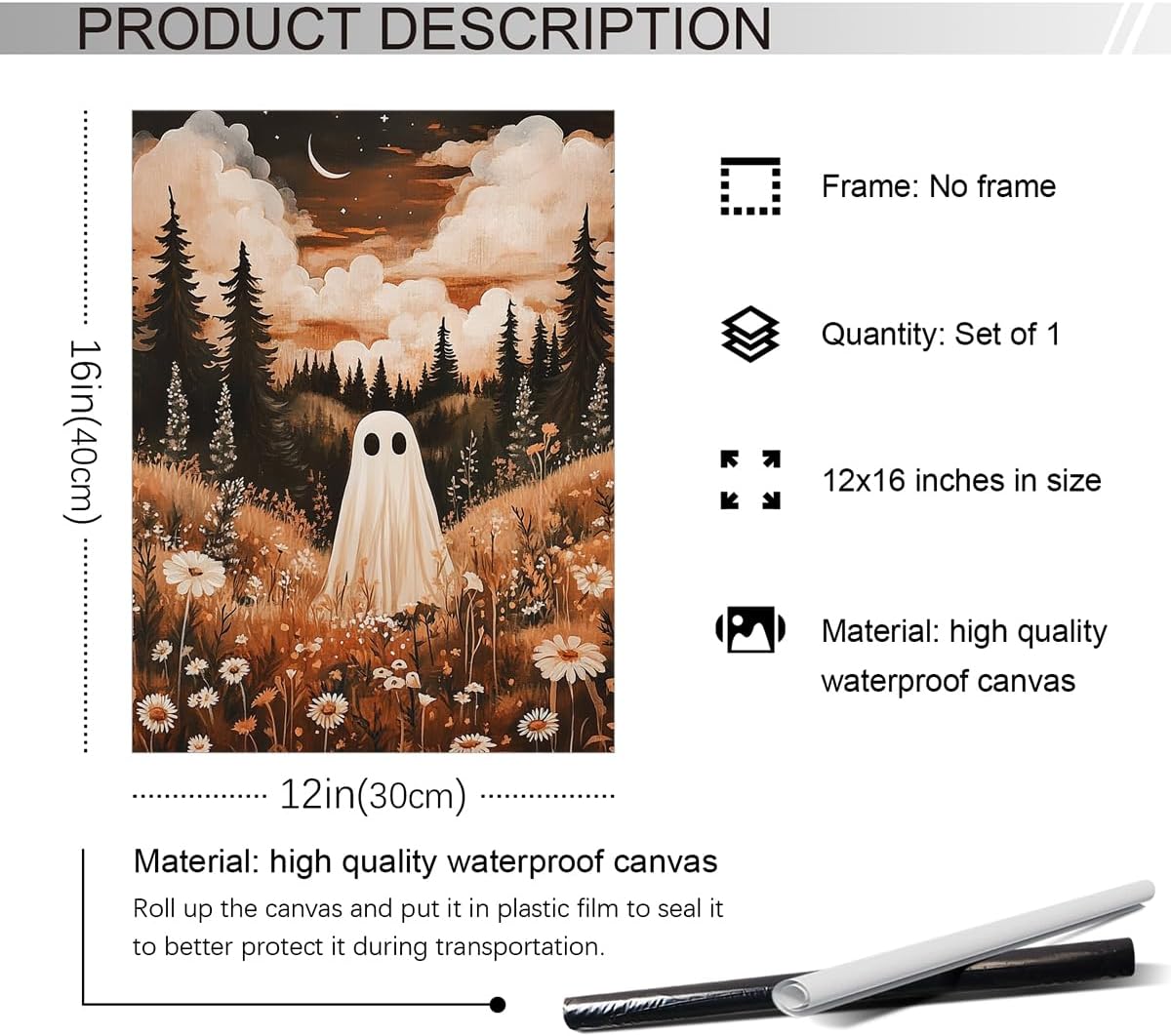 Ghost In Enchanted Forest Halloween Wall Art - 12L&#x22; x 16W&#x22; (Floral Ghost)