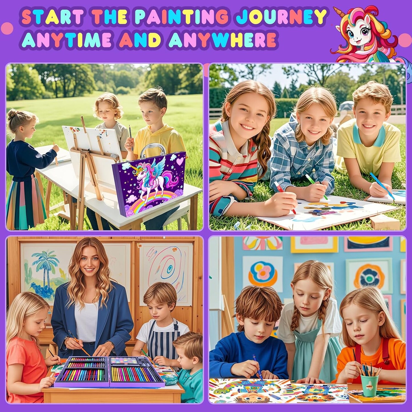 Art Supplies Kit for Kids Ages 4-12(Purple Unicorn)