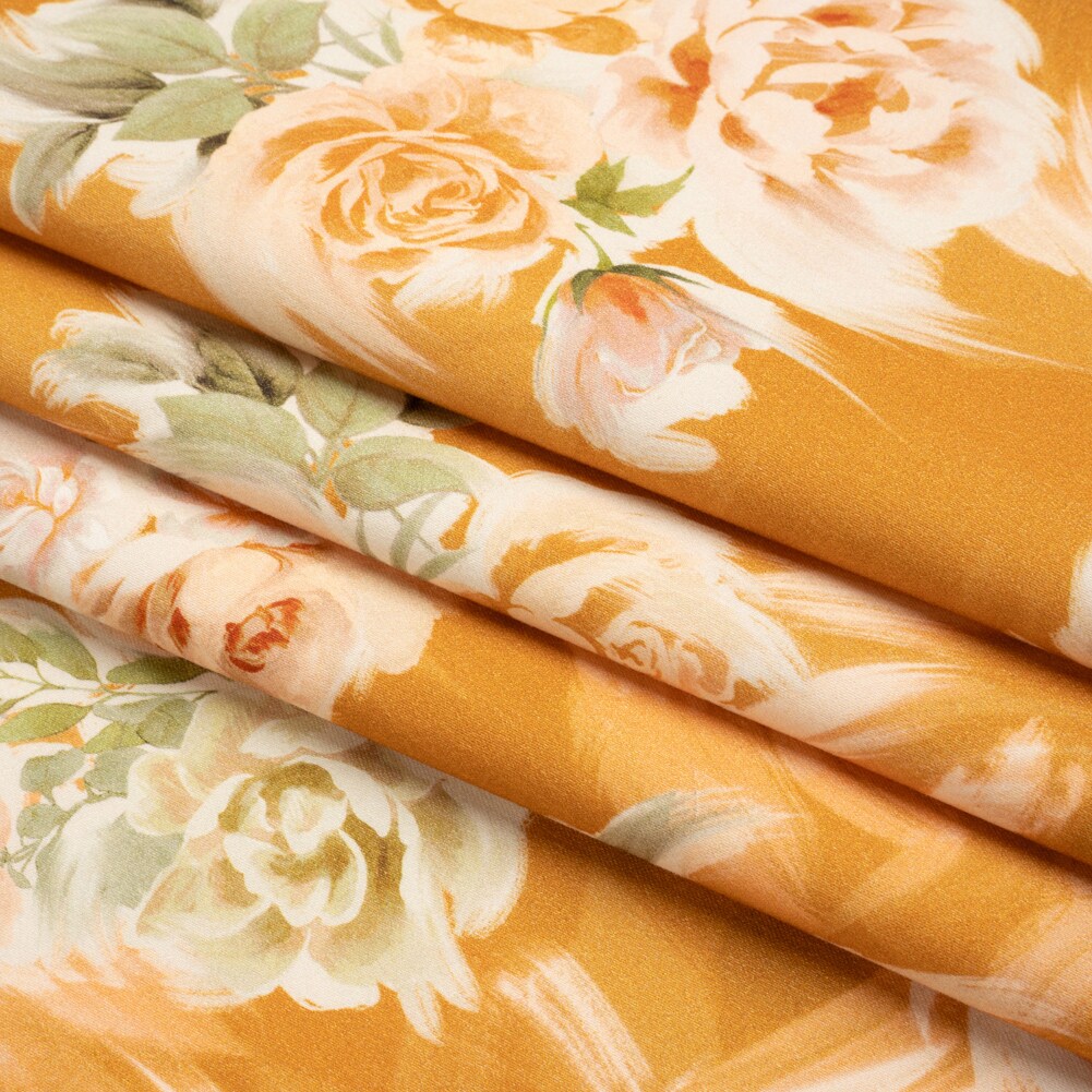 1 Yard Orange Adelaide Attire Stretch Brushed Cotton Woven Burnt Orange and Green