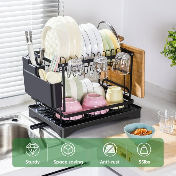 VUSIGN Metal 2-Tier Dish Drying Racks for Kitchen Counter and Sink, Dish  Drying Rack with Utensil Holder, Cutting Board Holder, Black Michaels