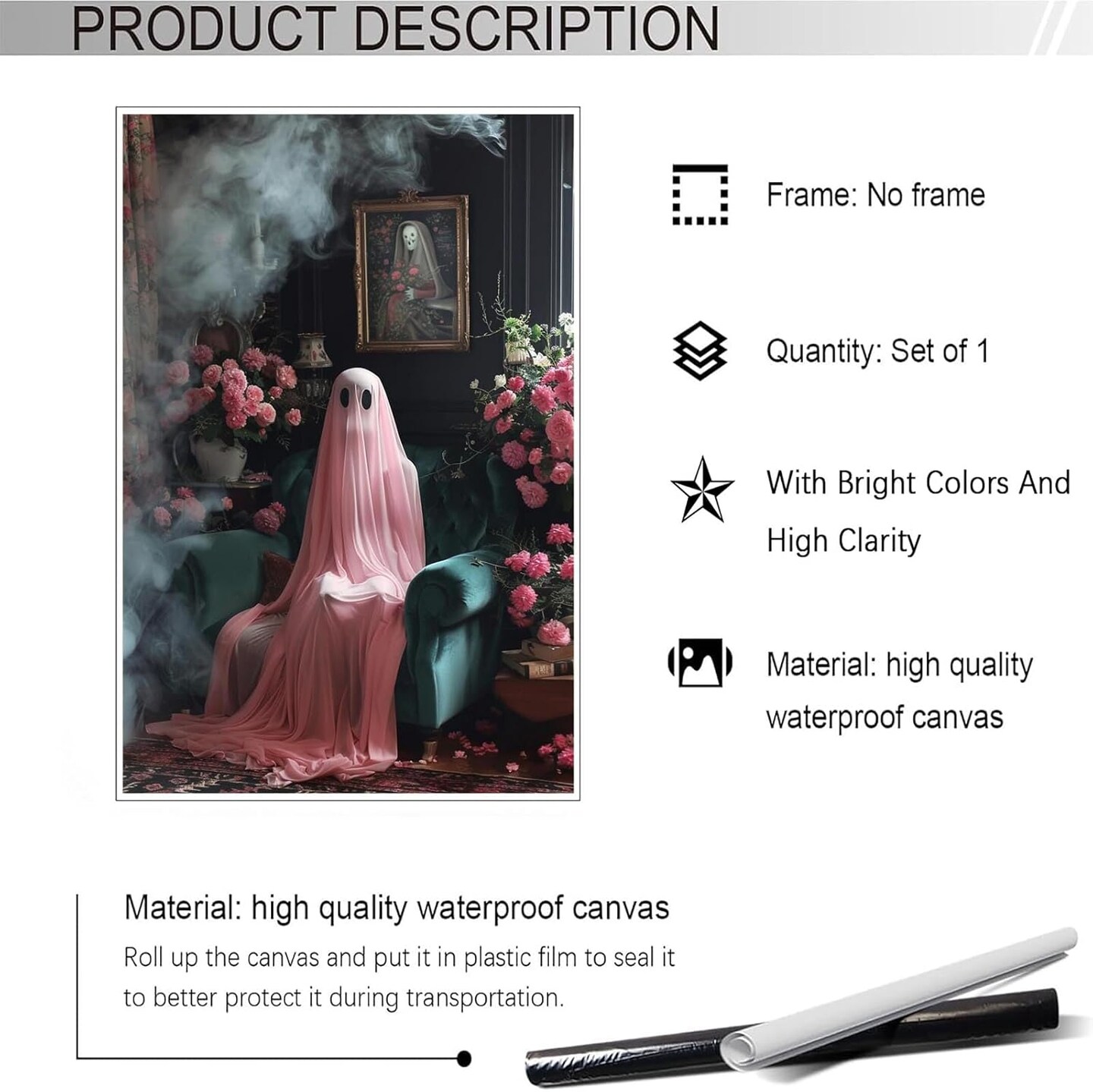 Retro Pink Ghost Halloween Poster - 12L&#x22; x 16W&#x22;