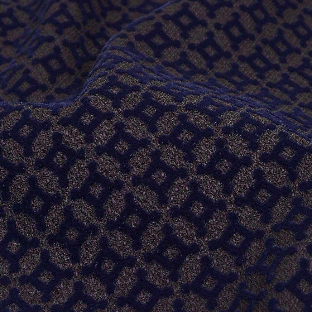 1 Yard Navy Flocked Diamond Stars on Black Diamonds Stretch Cotton Dobby