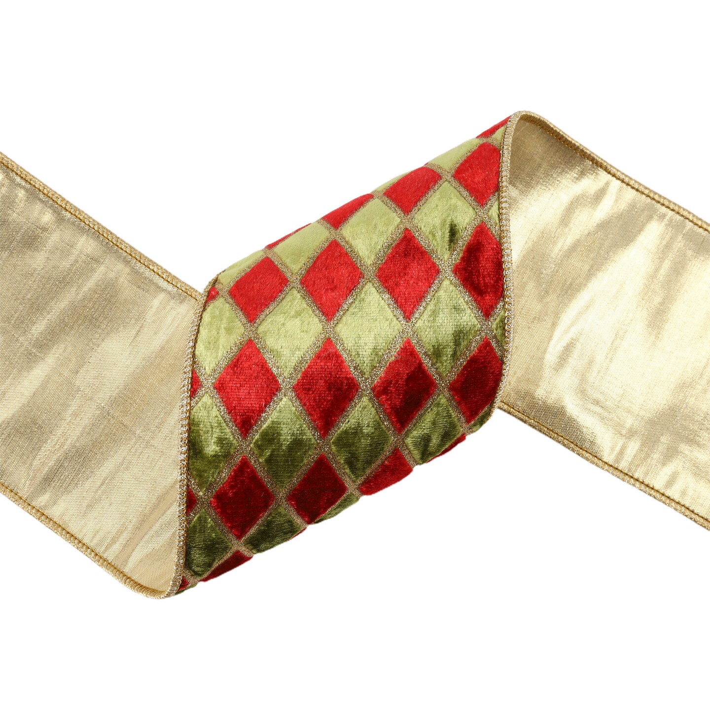 LaRibbons 4" Wired Velvet Ribbon | Diamond Apple Green/Red/Gold Glitter | 5 Yard Roll