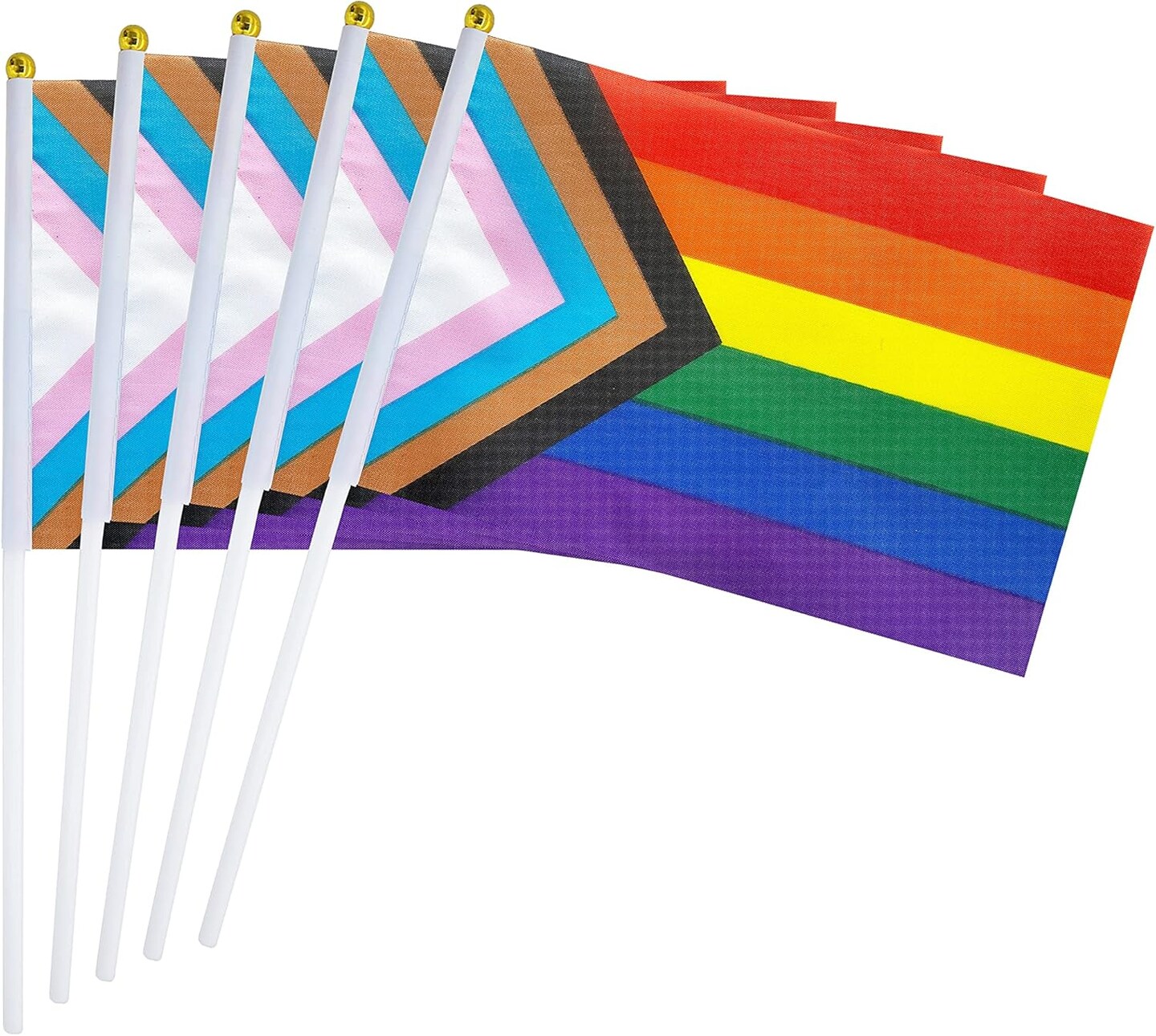 50 Pack Progress Rainbow Pride Small Mini Hand Held Stick Flag,USA American Rainbow Flag,Progress Party Decorations Supplies For Parades.