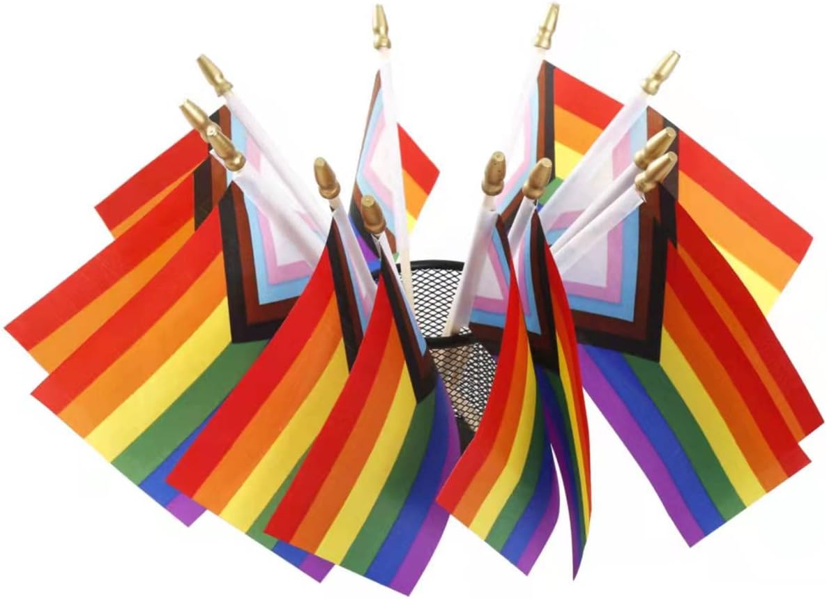 25 Pack Small Progress Pride Rainbow Gay Stick Flag Mini Handheld ...