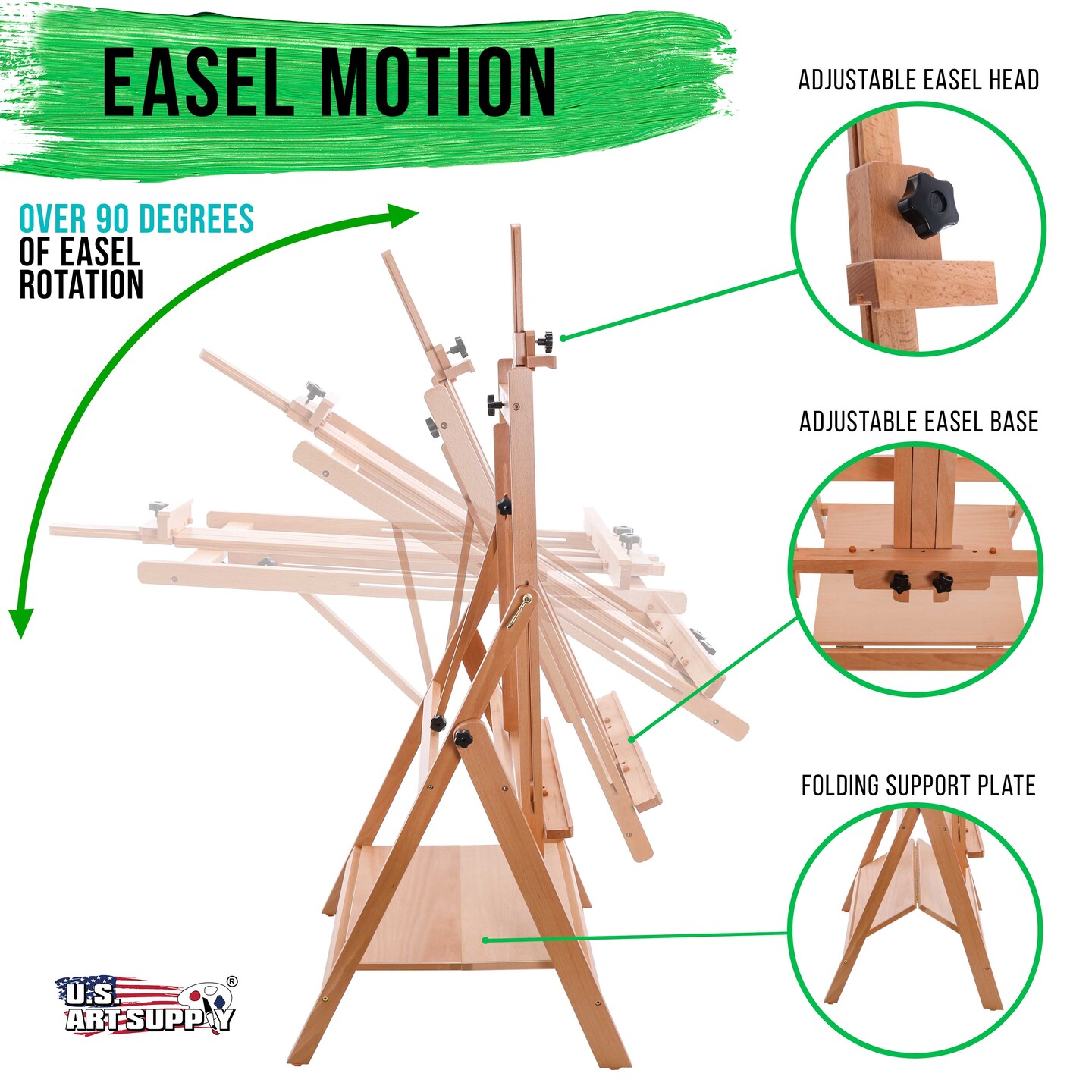 Large Adjustable H-Frame Multi-Purpose Studio Artist Easel - 88" High, Holds 59" Canvas - Sturdy Wooden Floor Painting Holder, Display Stand, designed as Painting Easel for Adults