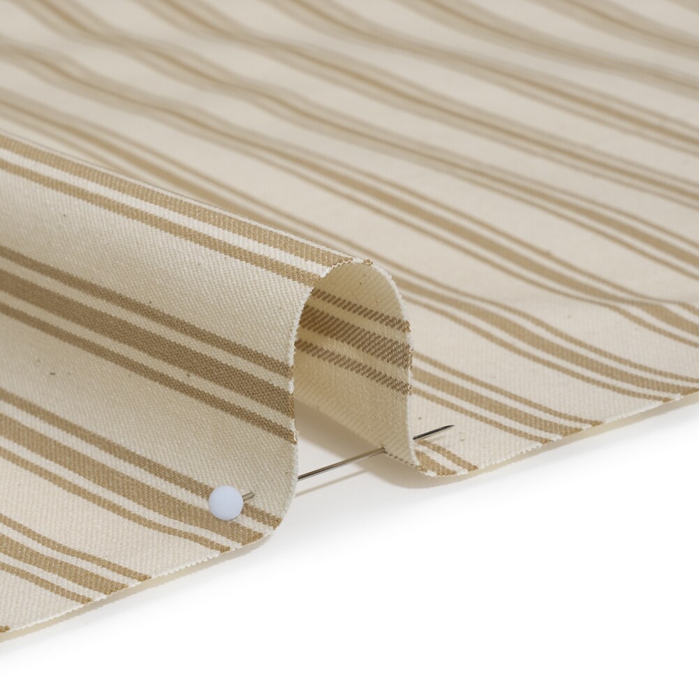 1 Yard Cotton Twill Fabric Beige and Ivory Ticking Stripes Deadstock