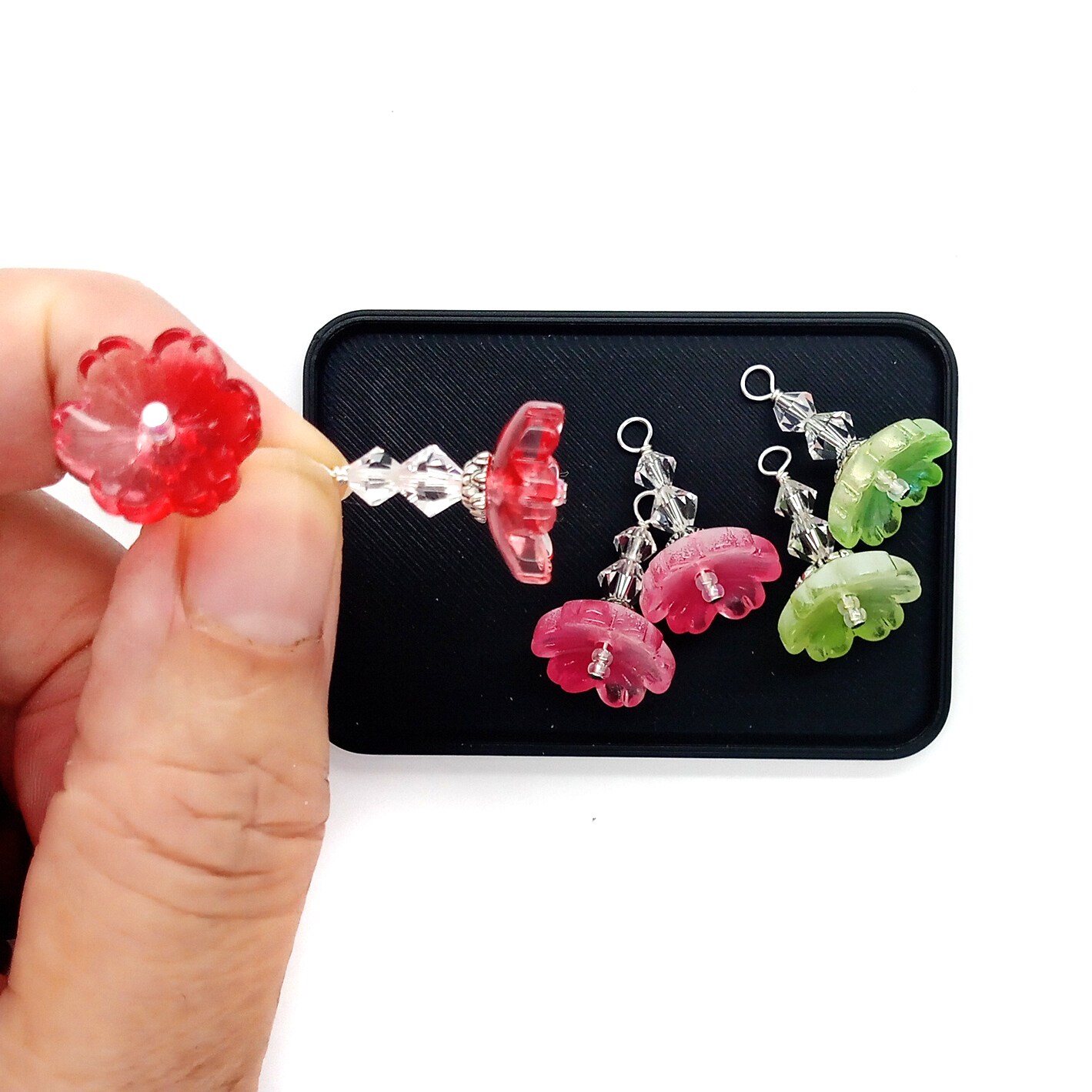 Fancy Flower Dangles for Earrings, 6 pcs, Glass Bead Charm Pairs, Adorabilities