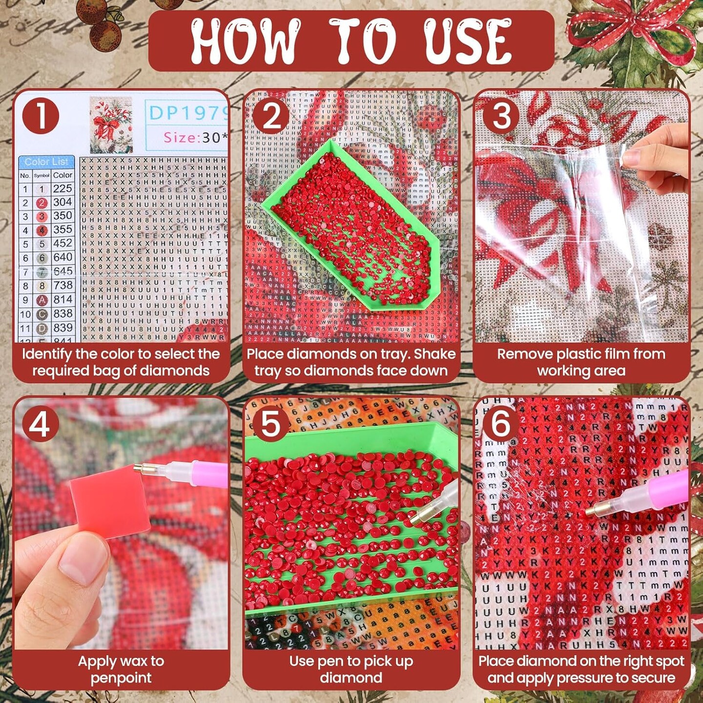 6 Pcs Christmas Diamond Painting Kits for Adults(multicolor)