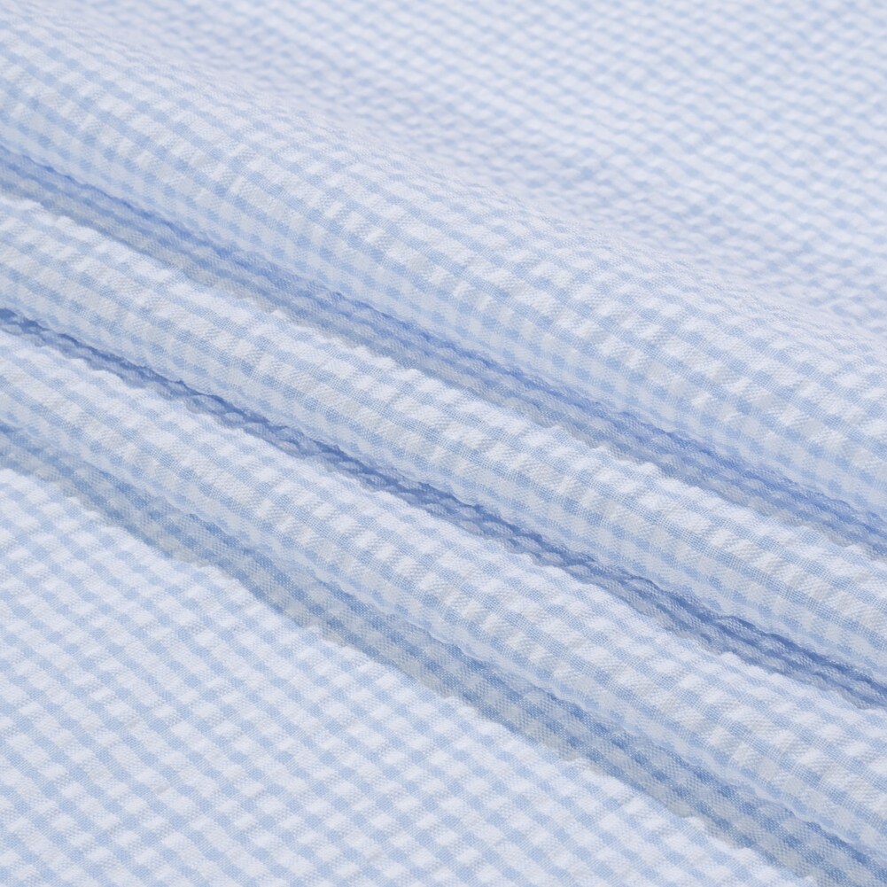 1 Yard Blue White Checkered Cotton Polyester Summer Seersucker Fabric