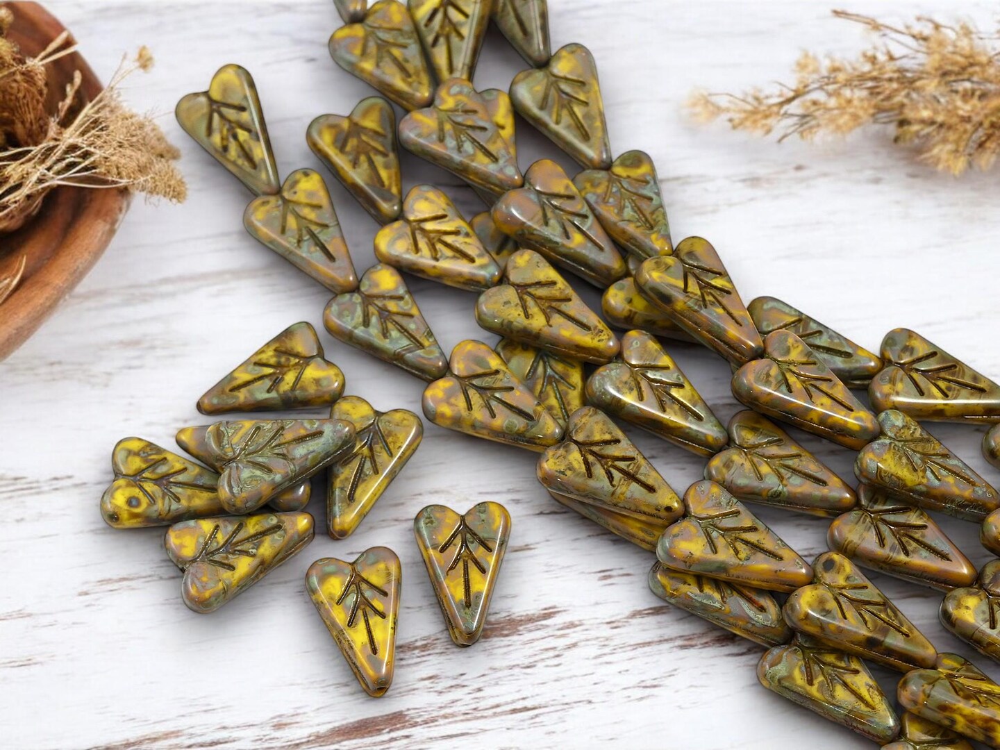 *8* 17x11mm Opaque Yellow Travertine Heart Leaf Beads