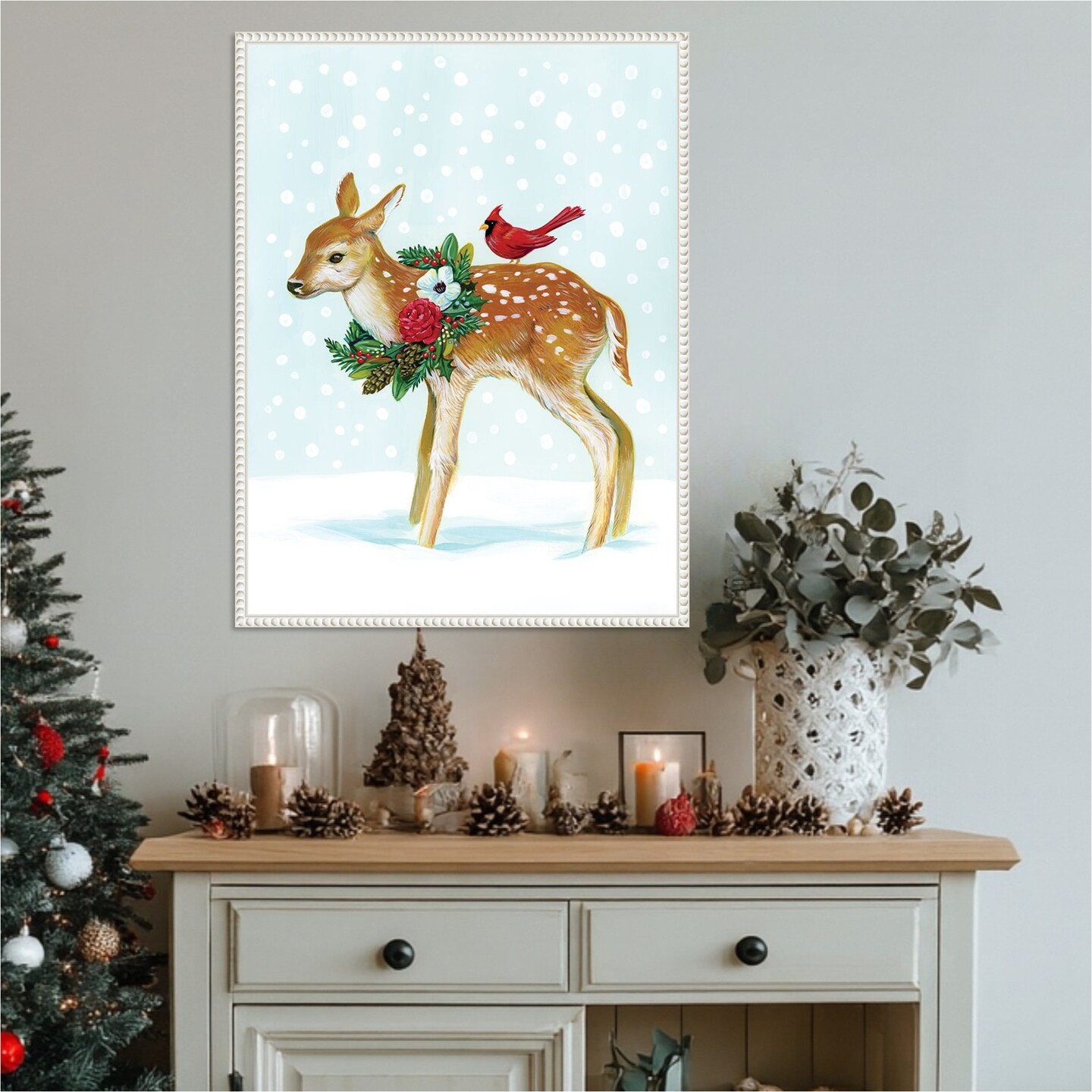 Winter Woodland Creatures with Cardinals II by Laura Marr 23-in. W x 30-in. H. Canvas Wall Art Print Framed