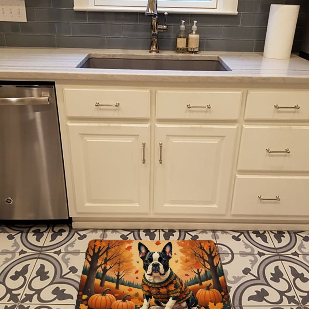 Edge Collections - 19" X 27" - Multicolor - Multi-Color Boston Terrier Fall Memory Foam Kitchen Mat - 1 Piece