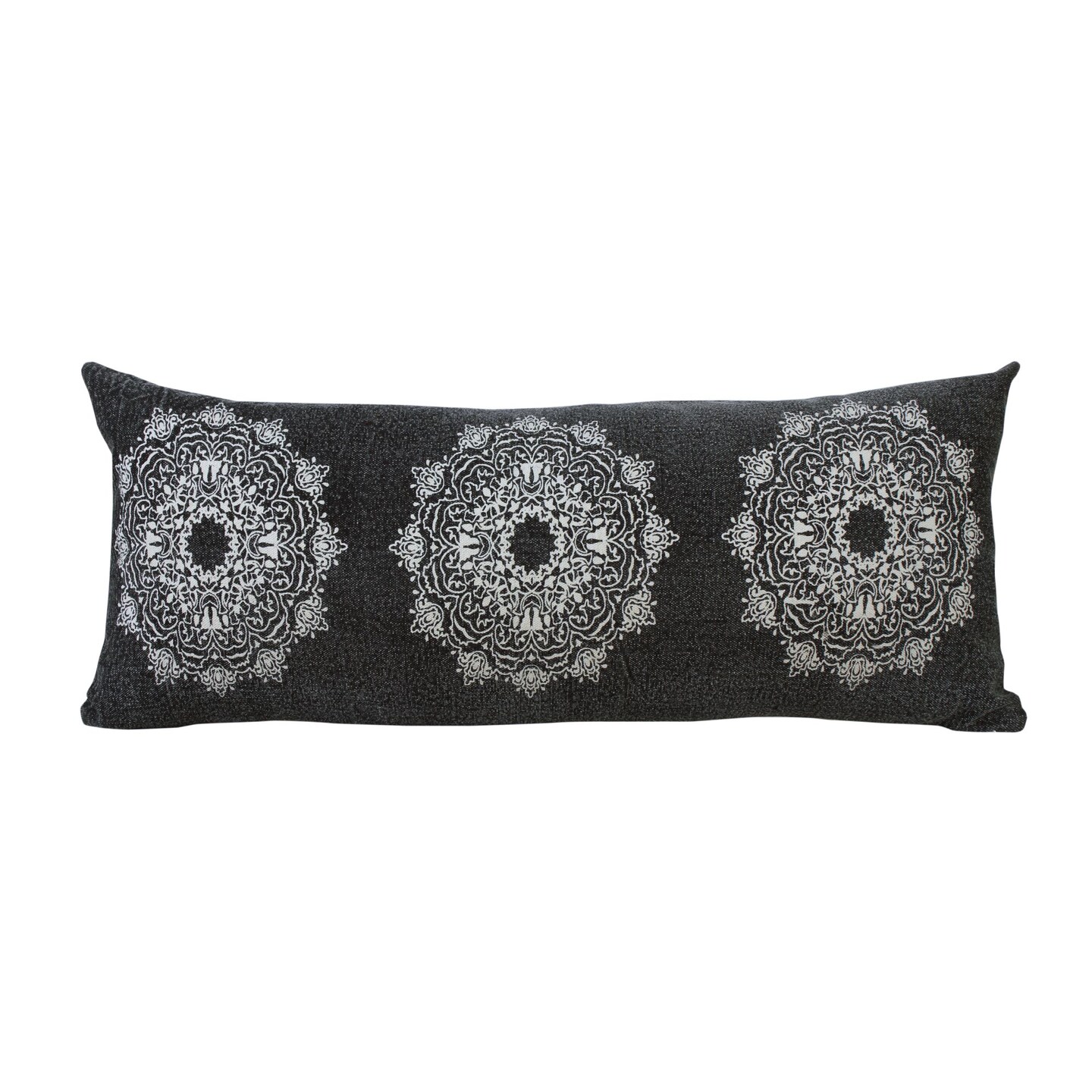 Laddha Home Designs Hand Woven Bohemian Mandala Medallion Lumbar Throw Pillow - 36&#x22; - Black and White