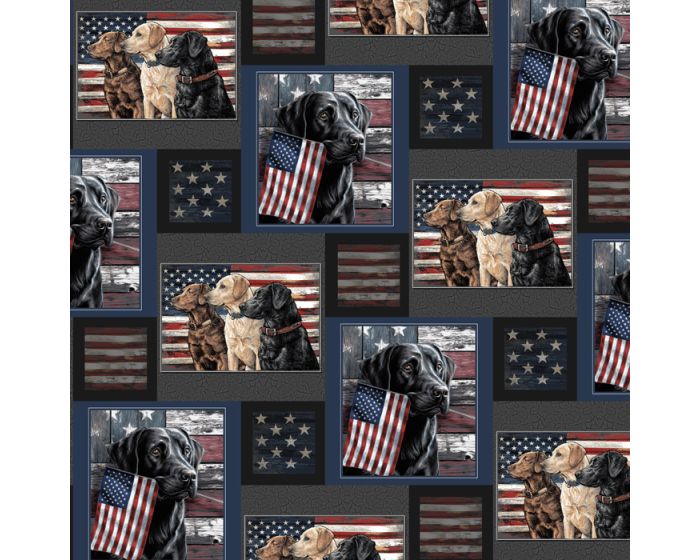 Dogs and American Flags Cotton Print Fabric | By the Yard | Sewing and Crafting | 44 inches wide