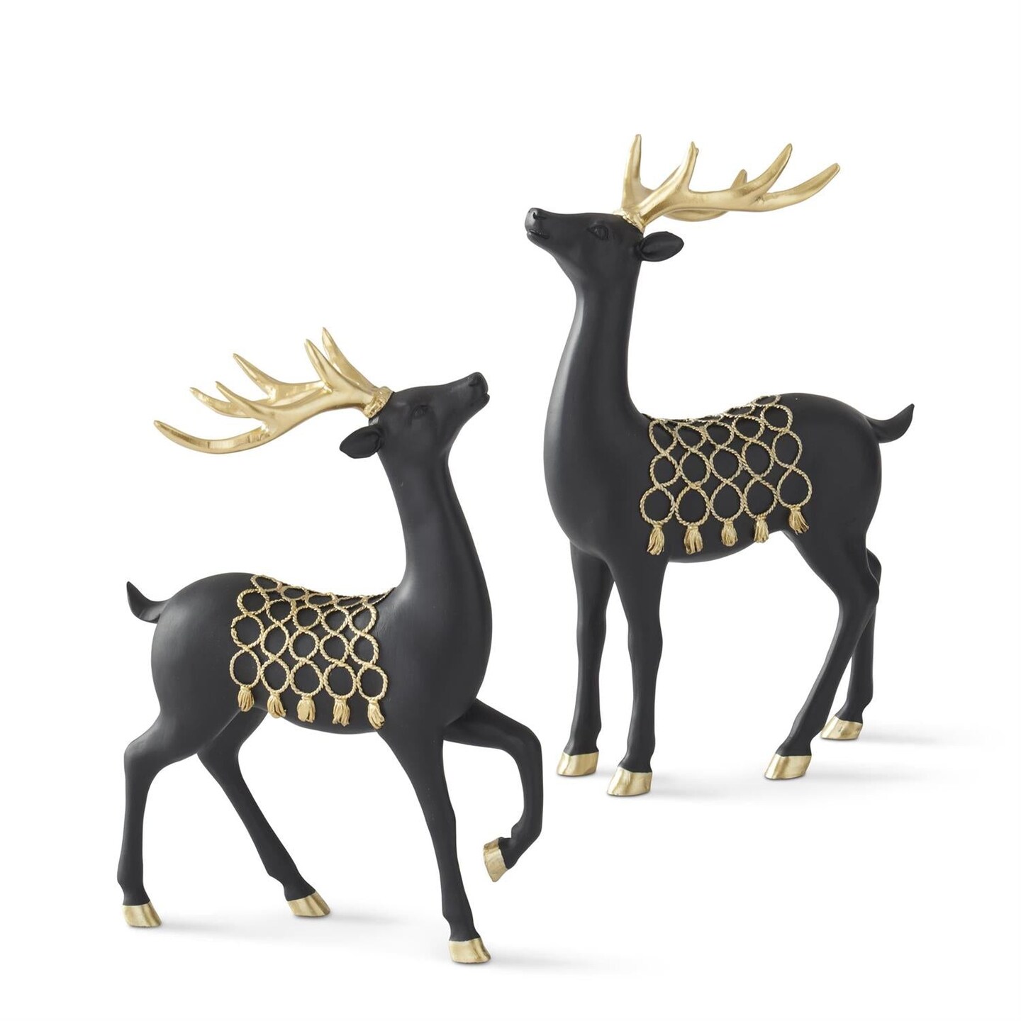 Set of 2 Matte Black Deer with Gold Saddles &#x2013; Elegant Modern Christmas D&#xE9;cor