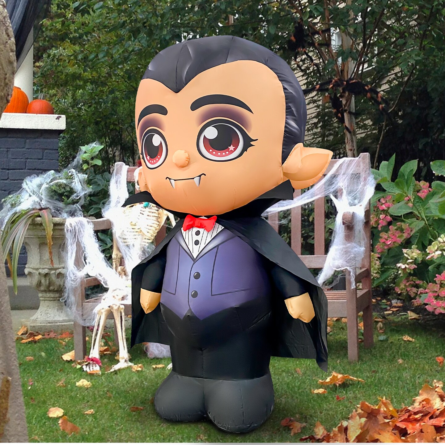 GOOSH 5FT Inflatable Vampire with Cape &#x2013; Light-Up Halloween Yard Decoration