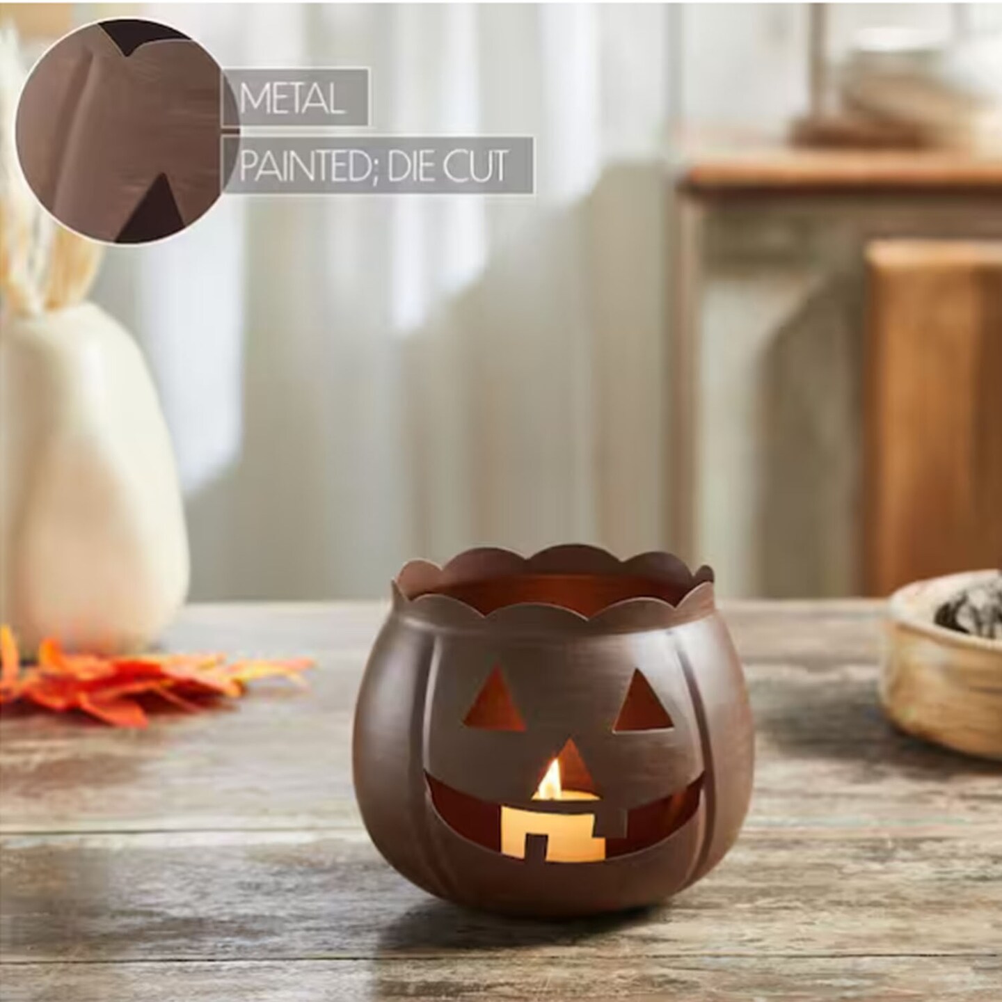4.25 Inch Bronze Jack O Lantern Halloween Candle Holder