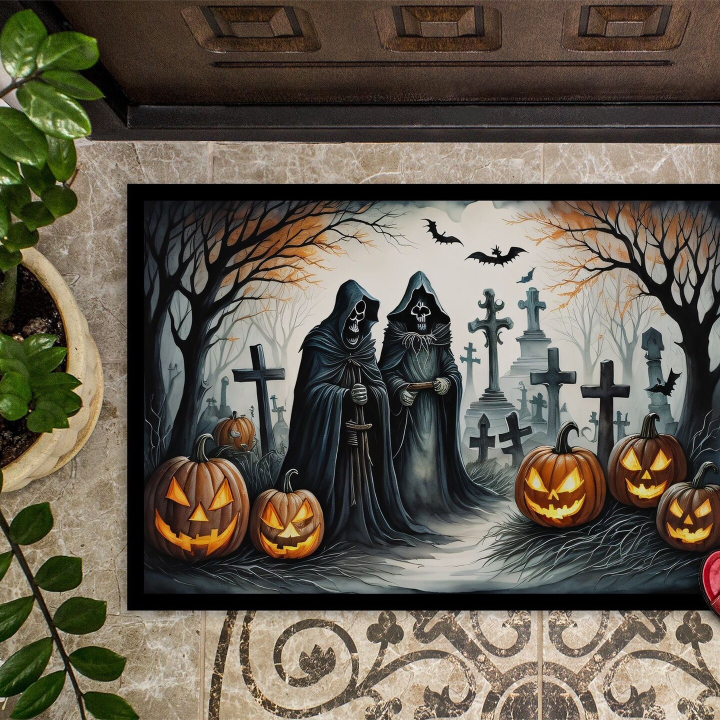 Edge Collections - 24" x 36" - Multicolor - Grim Reaper Spooky Halloween Doormat Indoor Outdoor Rug - 1 Piece