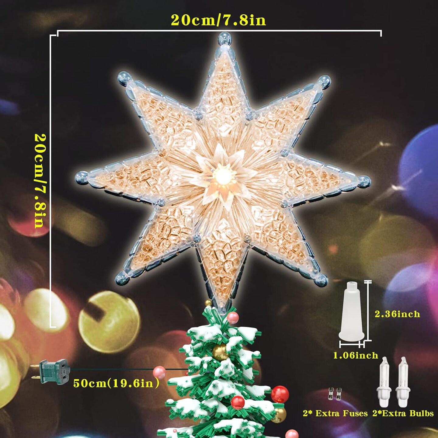 8" Lighted Double-Sided Christmas Star Tree Topper - 8 Point Star with 10 Clear Warm Lights