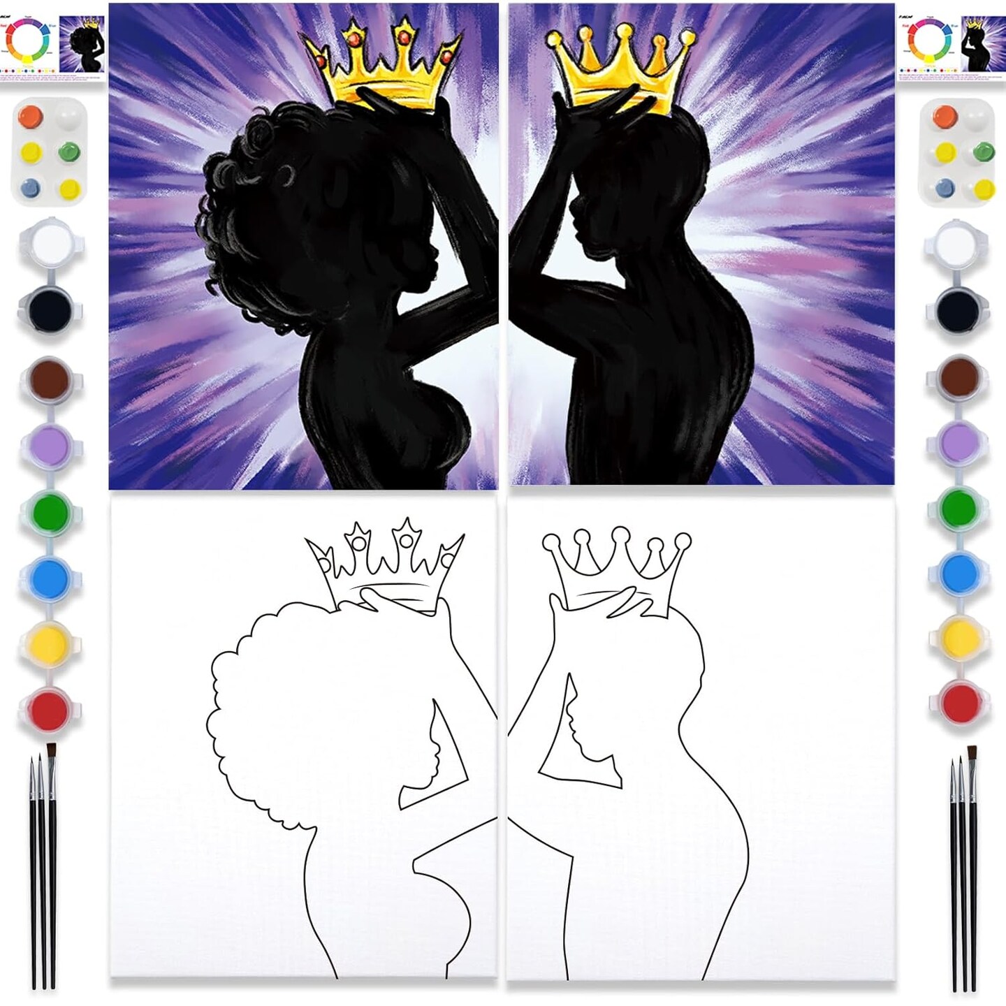 2 Pack Sip and Paint Kit for Adults Couples Painting Kit Pre Drawn Canvas