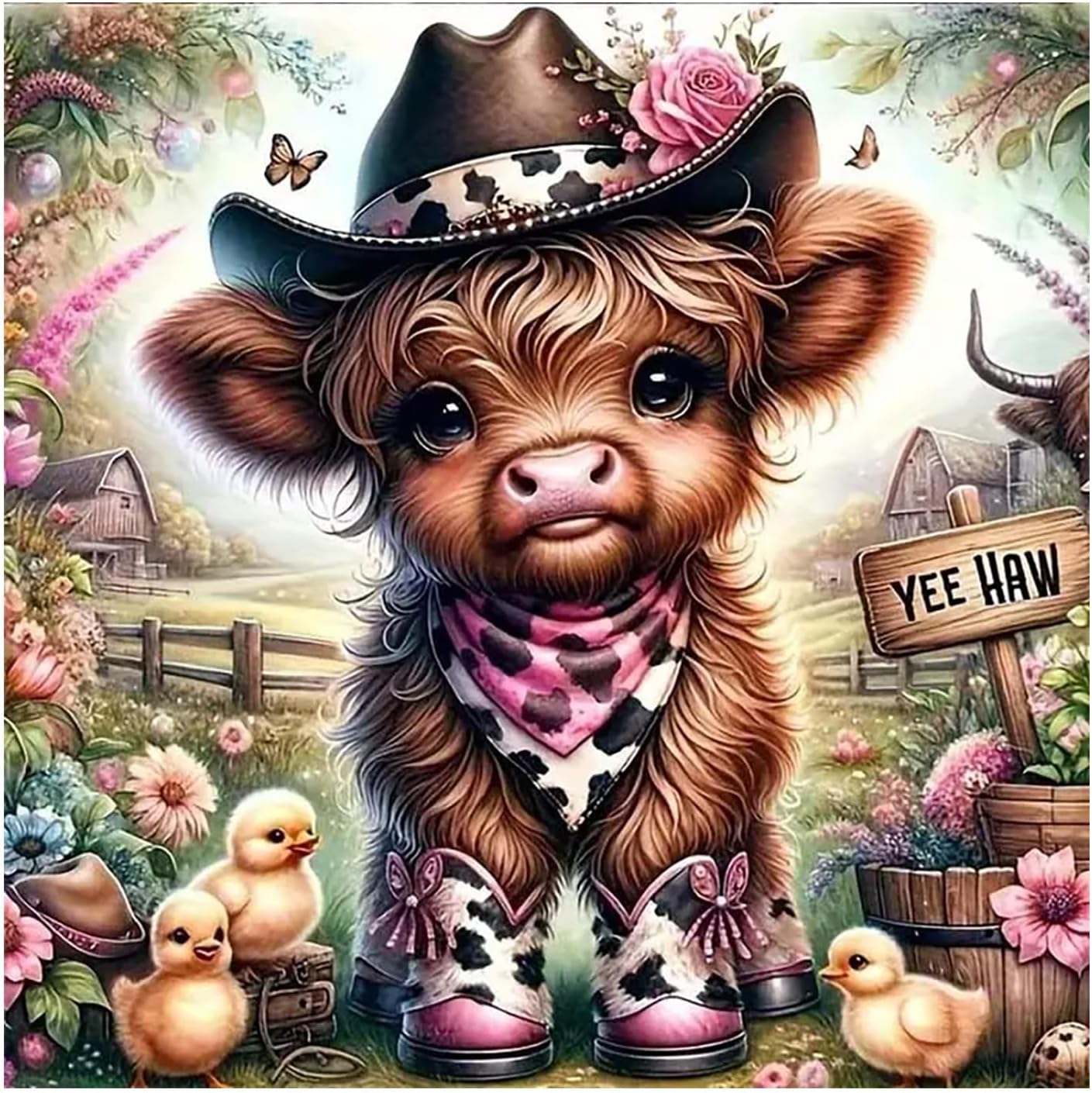 Highland Cow Diamond Painting Kit for Adults – 5D DIY Western Cowboy Girl Full Drill Diamond Art, Beginner-Friendly Gem Craft for Home Wall Decor & Gifts, 12×12 inch