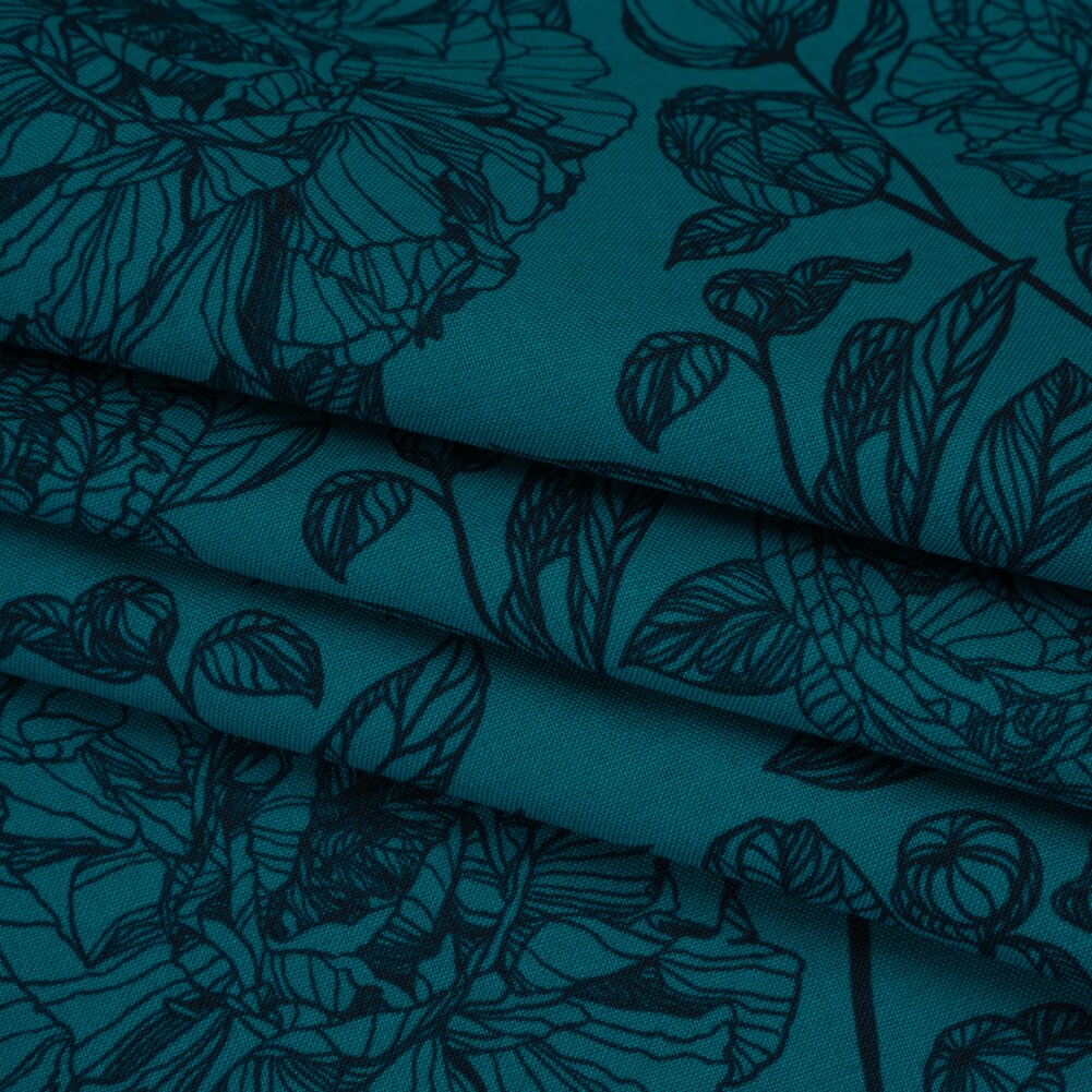 1 Yard Ocean Peony Floral Printed Quilting Cotton Indelible Collection Fabric