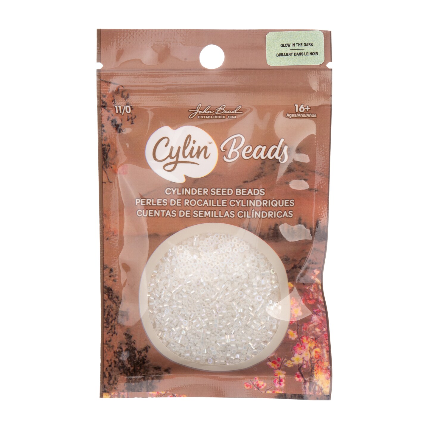 John Bead Glow in Dark Cylin Beads 11/0 Glass Cylindrical Seed Beads, 25g