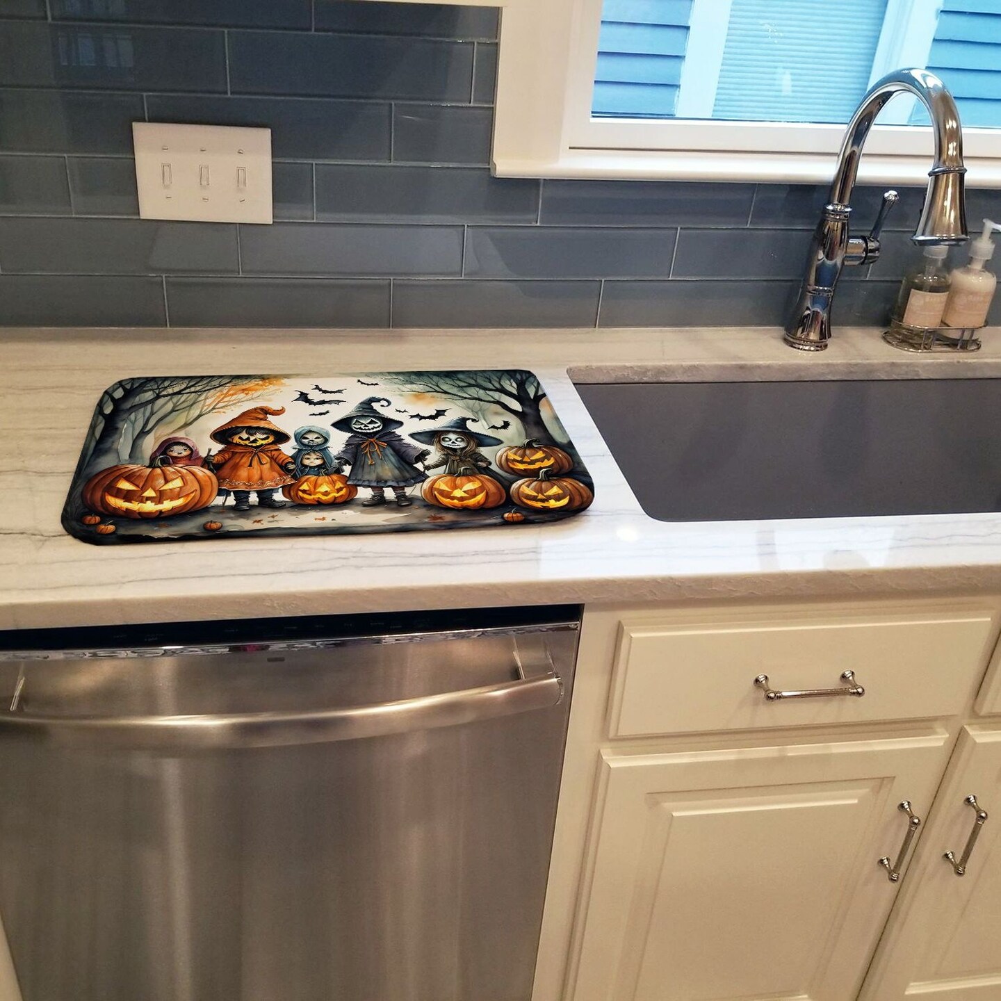 Edge Collections - 14" x 22" - Multicolor - Trick Or Treaters Halloween Dish Drying Mat - 1 Piece