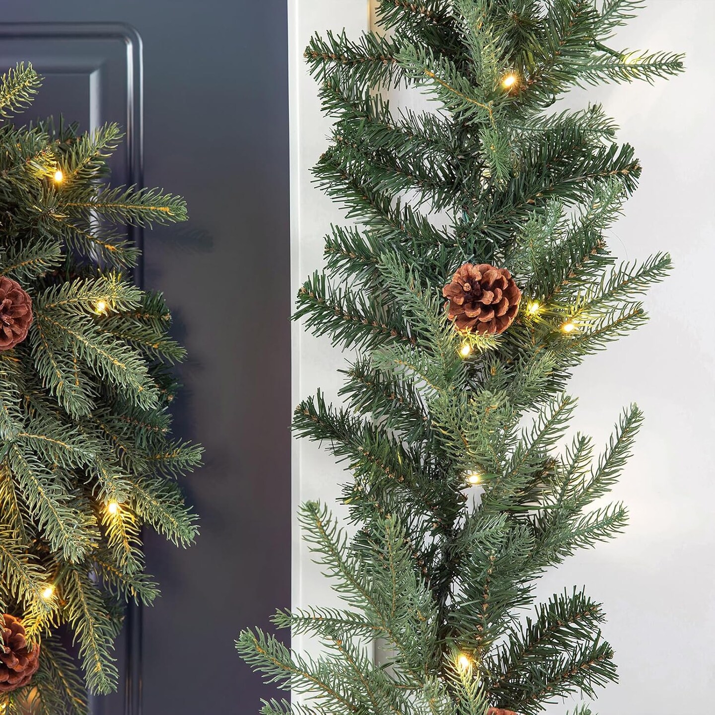 Pre-Lit Greenery Pine Cone Christmas Garland(Greenery)