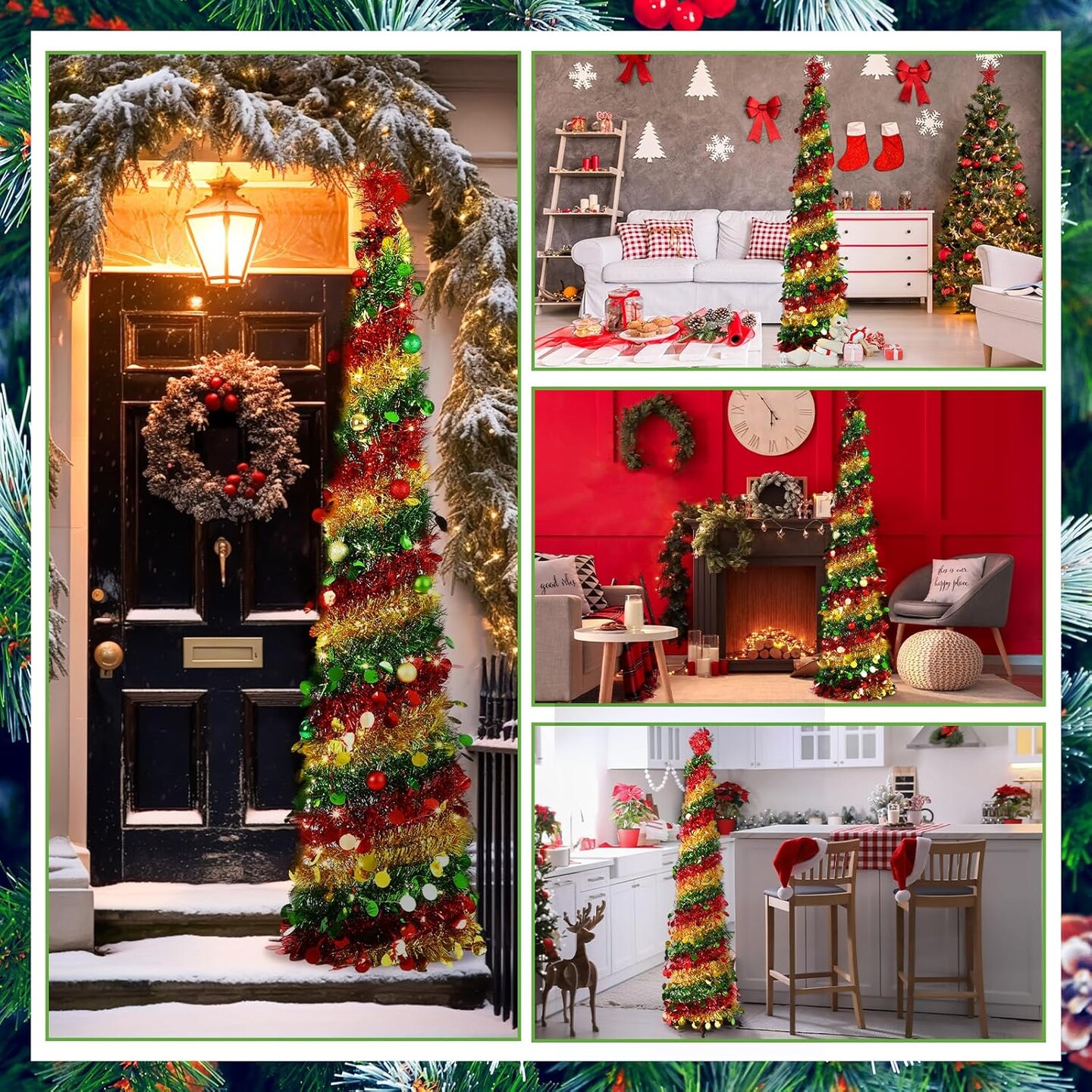 5ft Pop up Christmas Tree with Lights and Balls (Green With Red and Gold Accents)