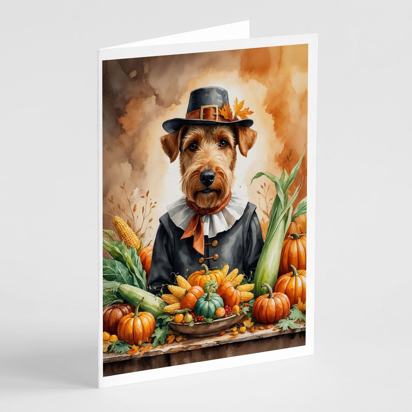 Edge Collections - 5" x 7" - Multicolor - Airedale Terrier Thanksgiving Greeting Cards - 8 Pieces