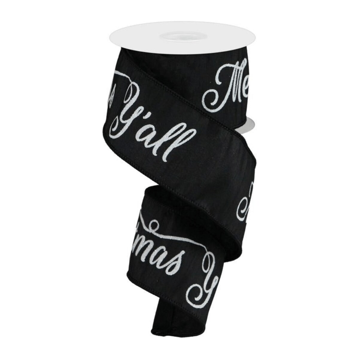 2.5&#x22; Merry Christmas Yall Ribbon: Black (10 Yards)