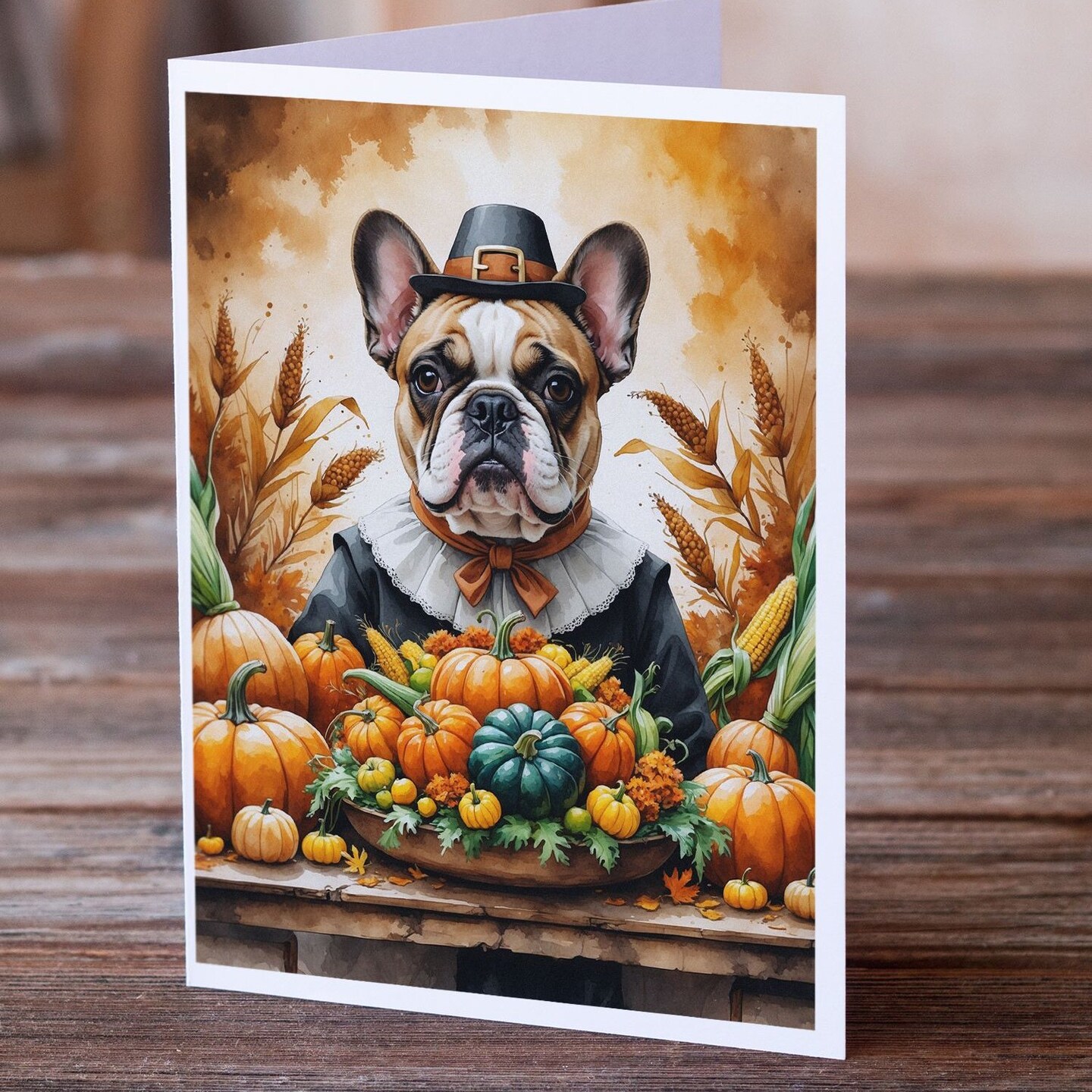 Edge Collections - 5" x 7" - Multicolor - French Bulldog Thanksgiving Greeting Cards - 8 Pieces