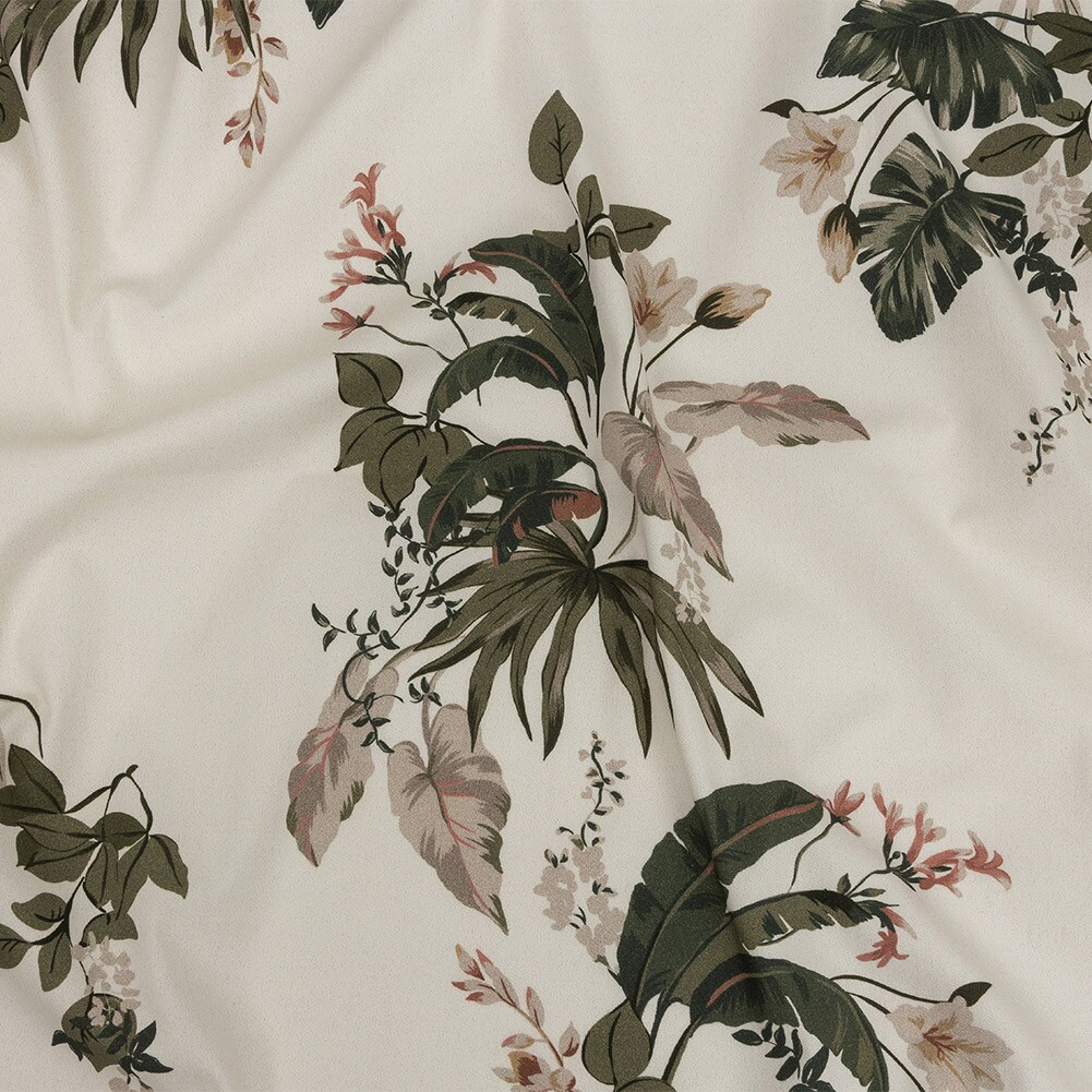 1 Yard Ivory Leafy Greens Stretch Cotton Twill Fabric