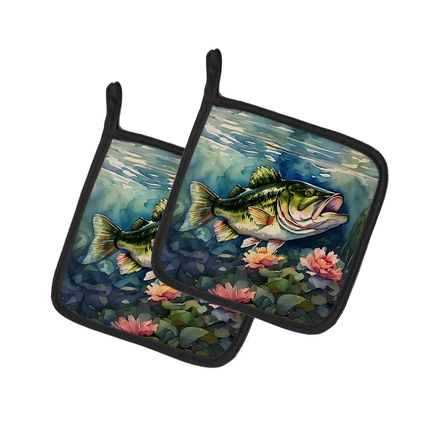 Edge Collections - 7.5" x 7.5" - Multicolor - Largemouth Bass Pot Holders - 1 Pair