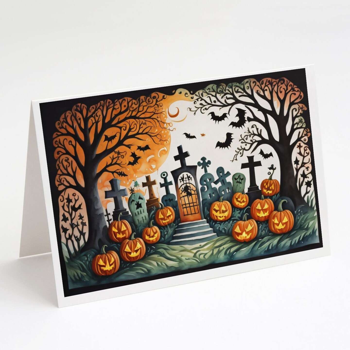 Edge Collections - 5" x 7" - Multicolor - Papel Picado Skeletons Halloween Greeting Cards - 8 Pieces