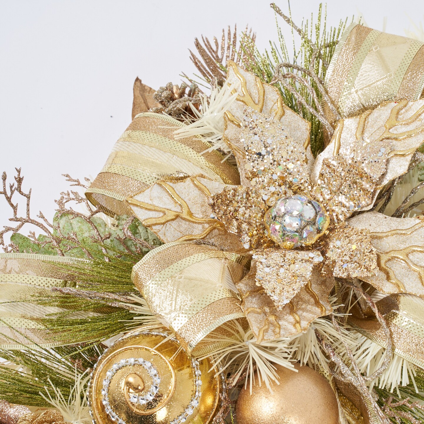Champagne Gold Poinsettia Teardrop Swag w/ Ring - Handcrafted Christmas Decorations - Final sale / Non-returnable and Non-refundable