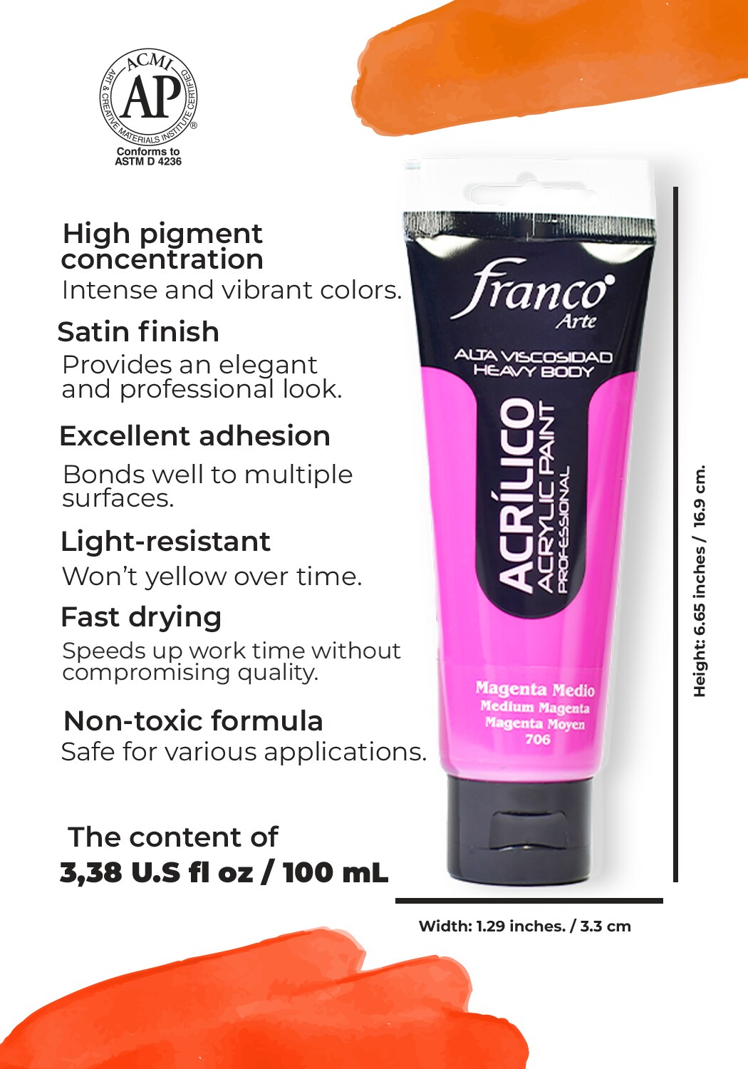 14706-100 Professional Acrylic Paint 3,38 U.S fl oz / Medium Magenta/ Heavy Body