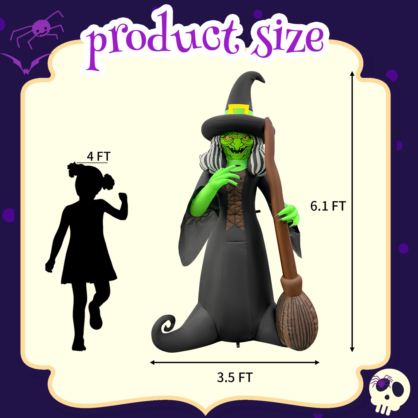 GOOSH 6FT Inflatable Witch with Broom – Light-Up Halloween Yard Decoration