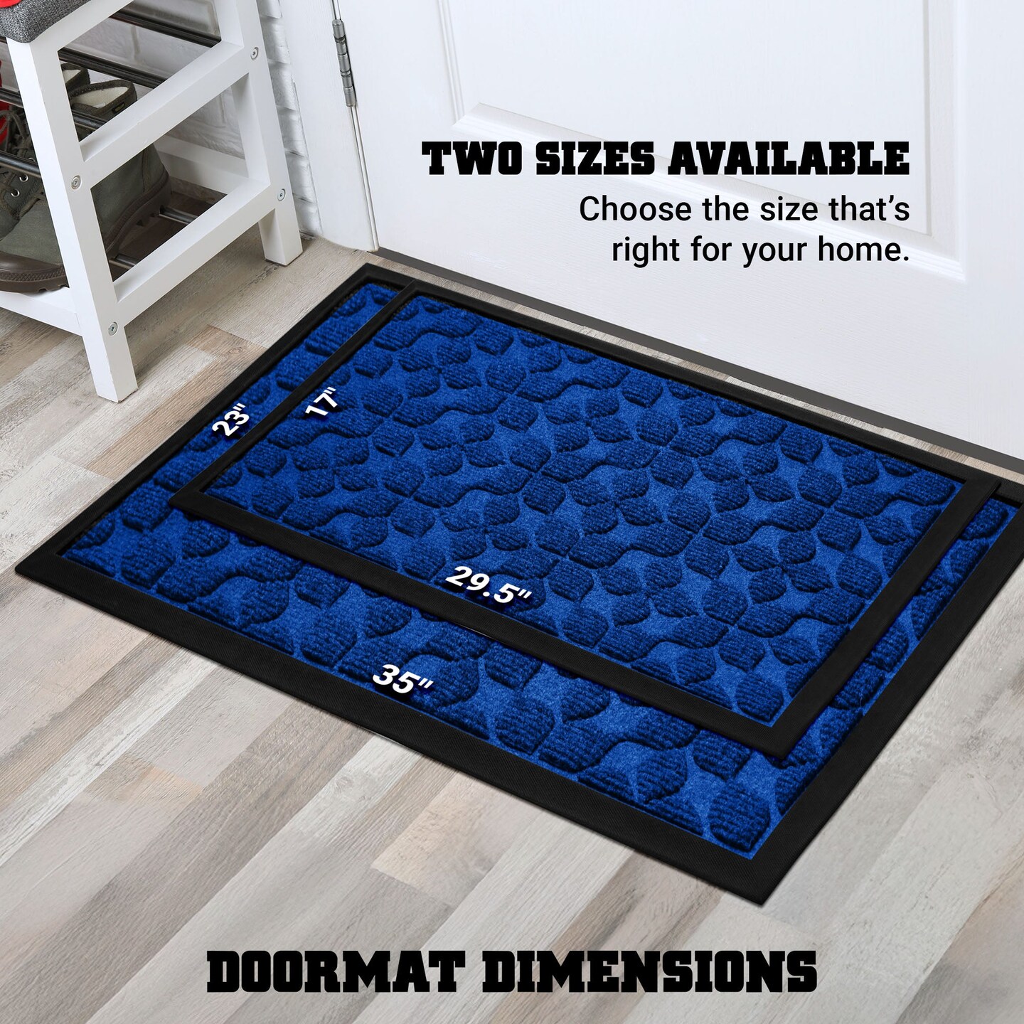 G128 Home Entrance Blue Geometric Floral Pattern Door Mat | 17x29.5 In | Thick Absorbent Natural Rubber Non Slip, Indoor/Outdoor, Easy Clean, Welcome Mats for Front Door/Patio/Garage
