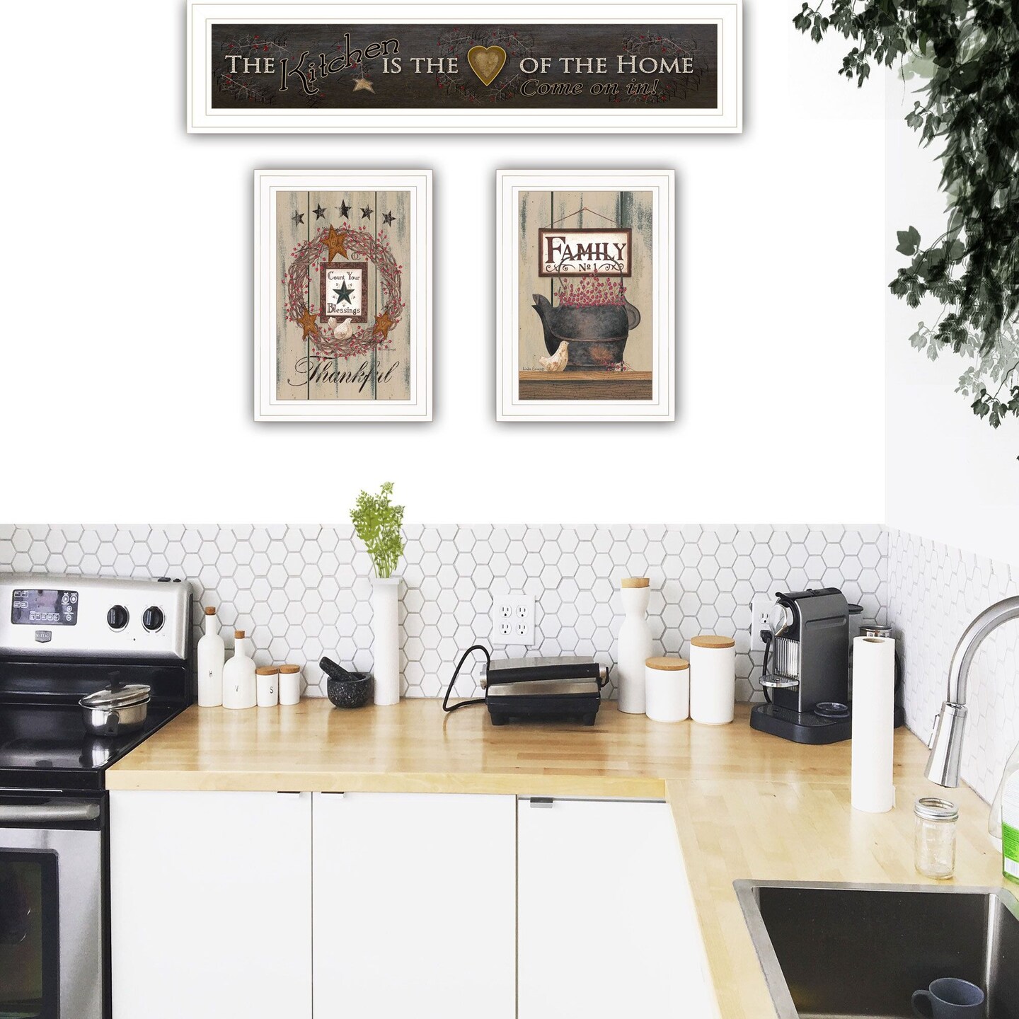 Edge Collections - 15" x 19" - White - Trendy Décor The Primitive Kitchen Vignette Framed Prints - 3 Piece
